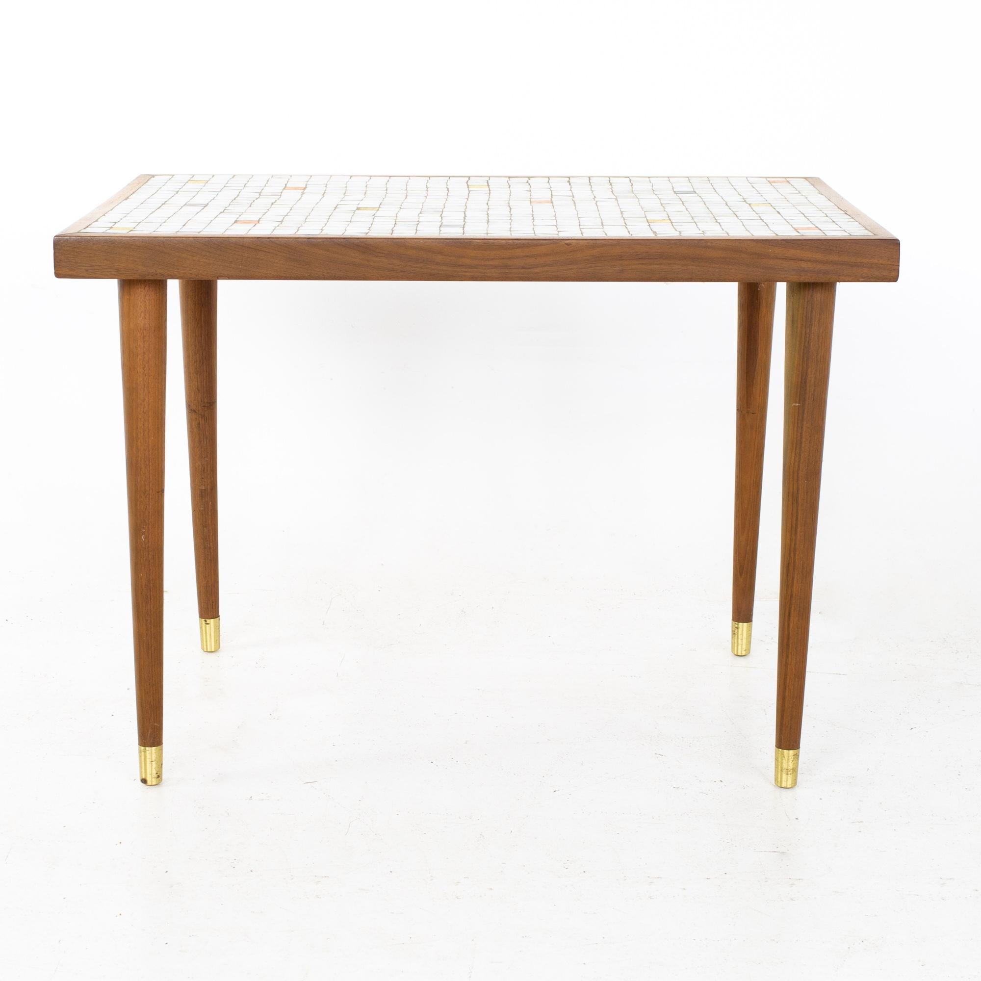Mid-Century Modern Martz Style Mid Century Walnut Mosaic Side End Table