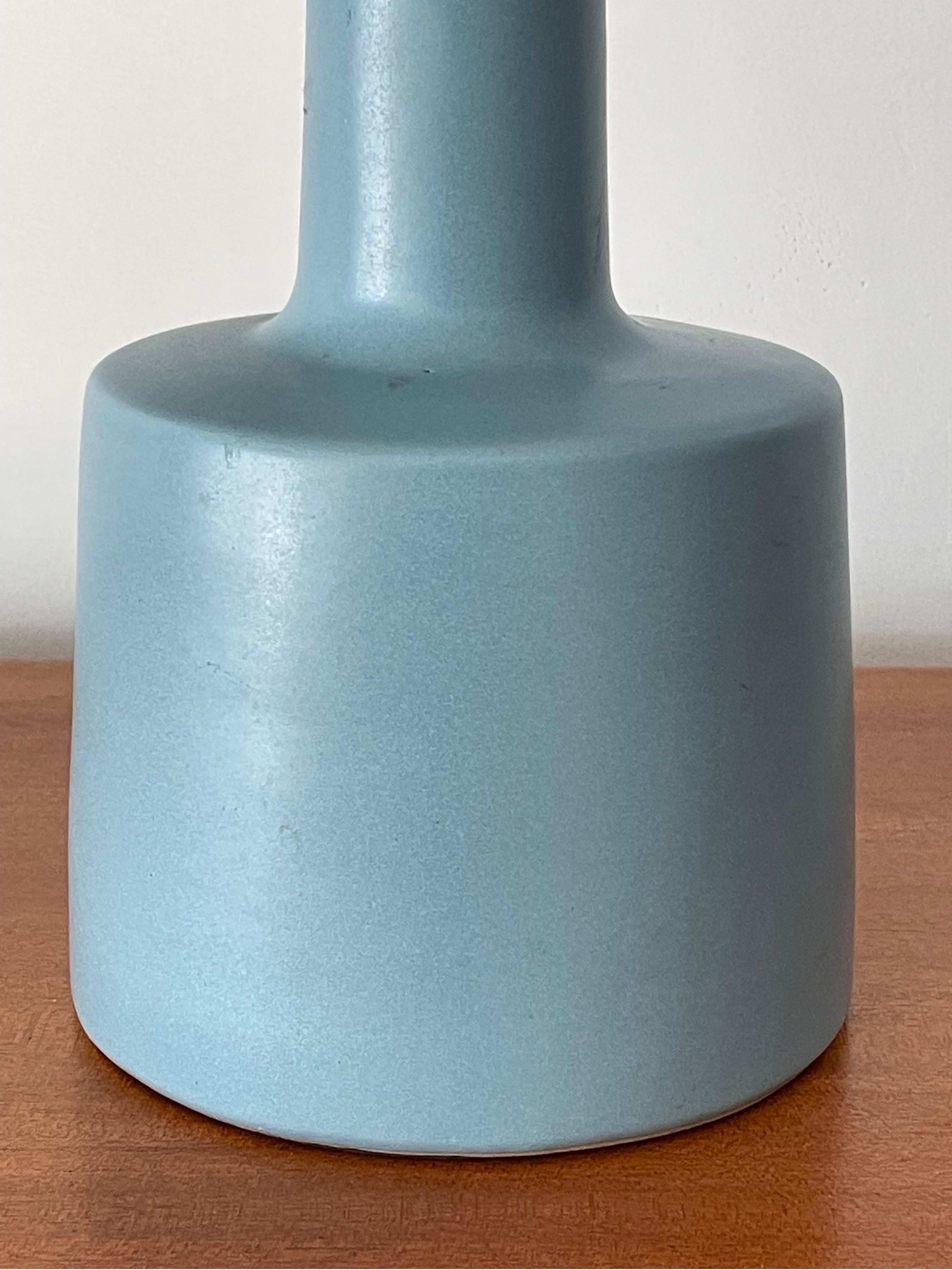 Table lamp designed by famed ceramicist duo Jane and Gordon Martz for Marshall Studios. Great robins egg blue flat or matte glaze. 

Overall: 
19” tall 
13” wide 

Ceramic: 
9” tall 
6.25” wide.