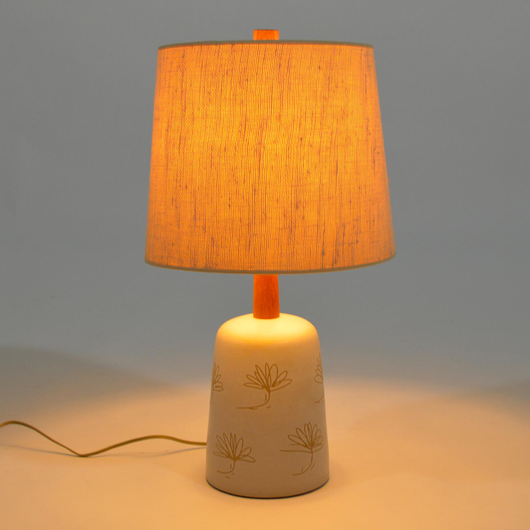 Mid-20th Century Martz Table Lamp with Floral Sgraffito Decoration