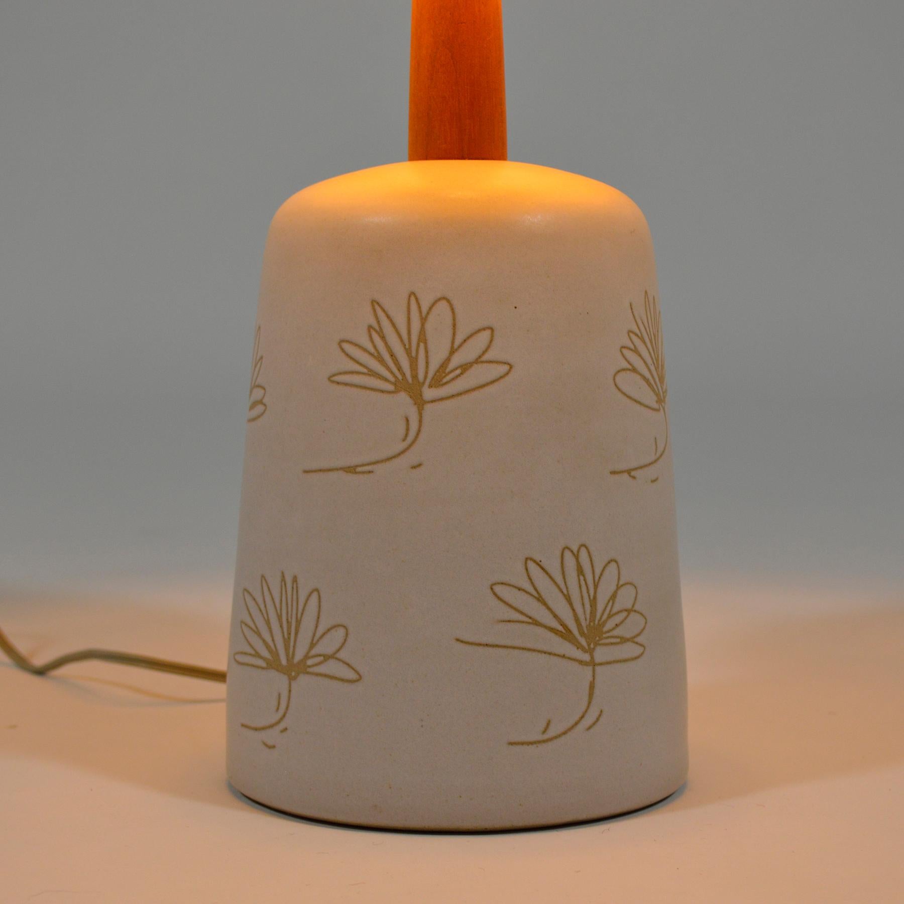 Ceramic Martz Table Lamp with Floral Sgraffito Decoration