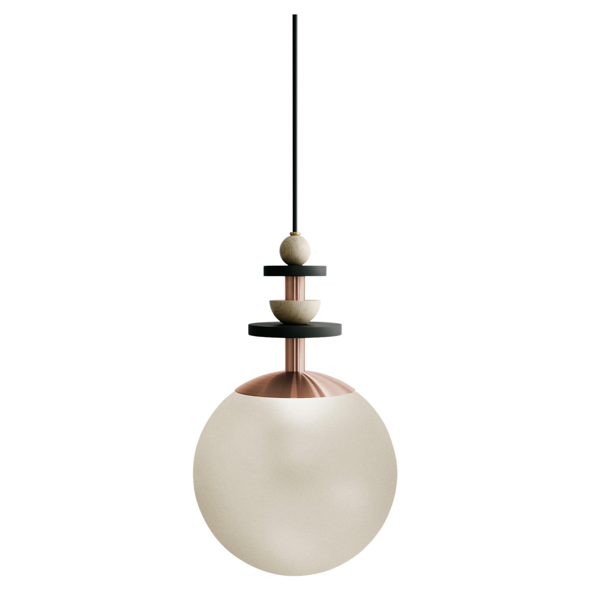 Maru 10" Globe Light - Medium Bead Stack - shown in Cream Globe, Copper Hardware For Sale