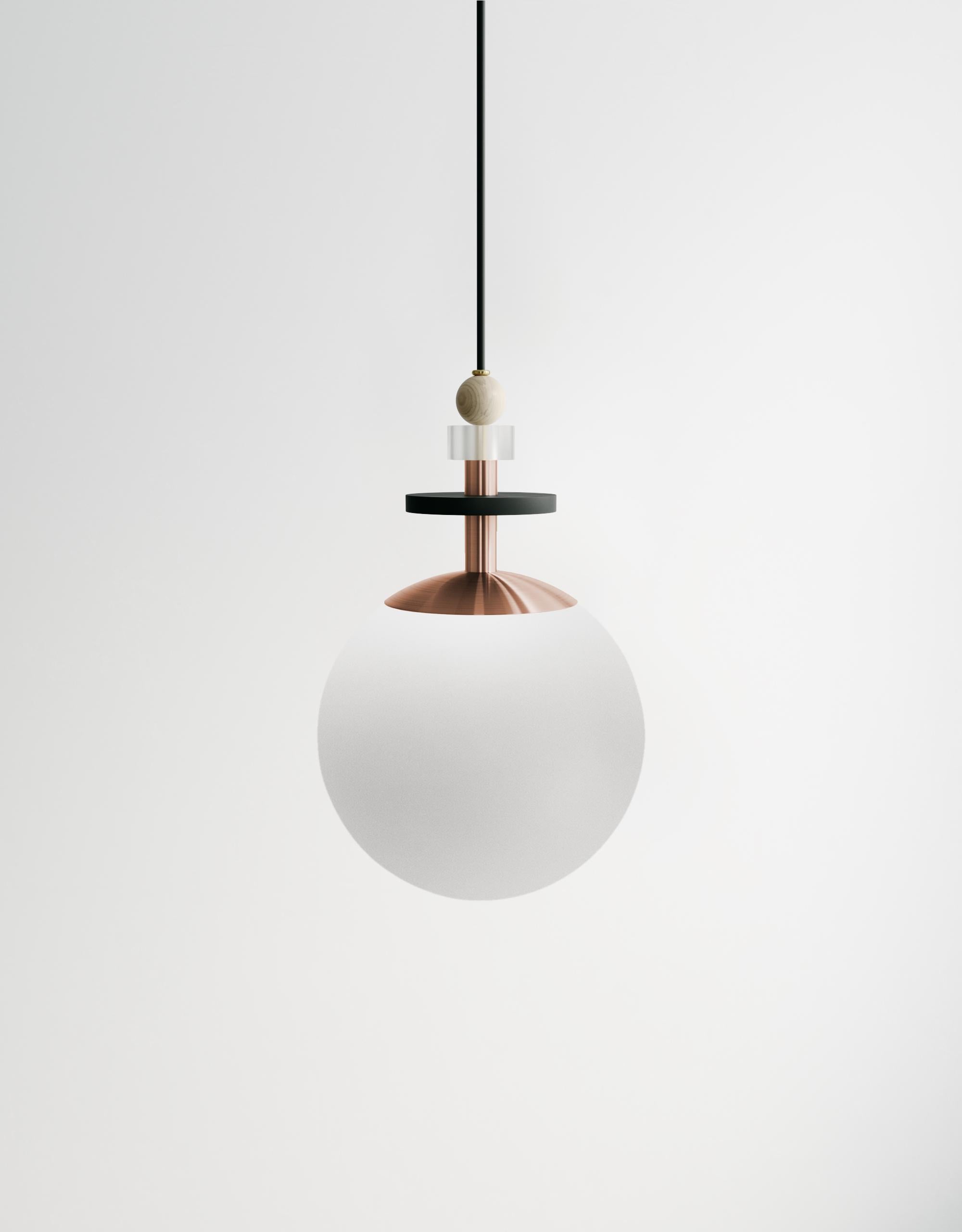Maru 10” Globe Pendant Light -Short Bead Stack - Satin NIckel Hardware or other  In New Condition For Sale In Brooklyn, NY