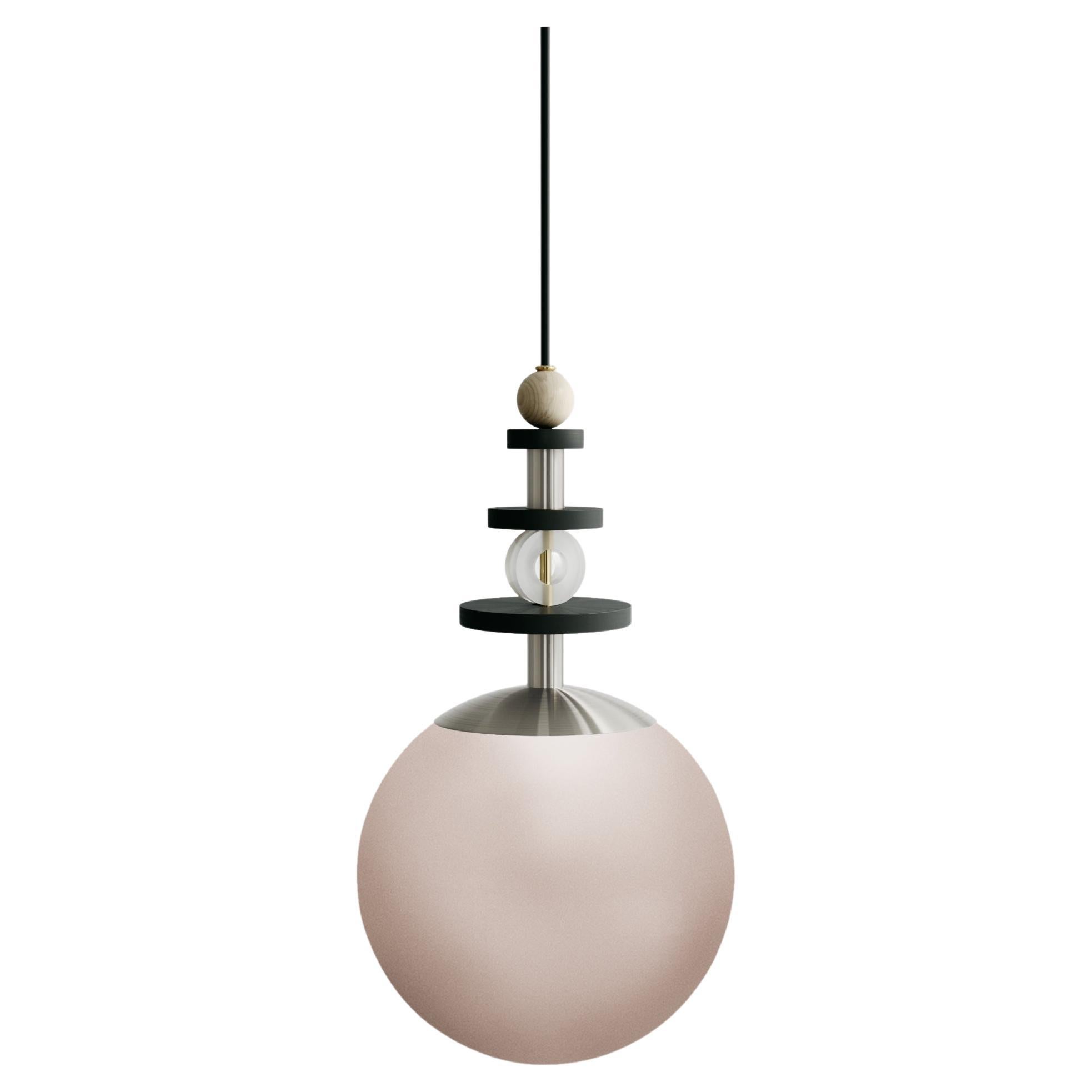 Maru 10" Globe Pendant - Tall Bead Stack - shown in Rust Globe & Satin Nickel 