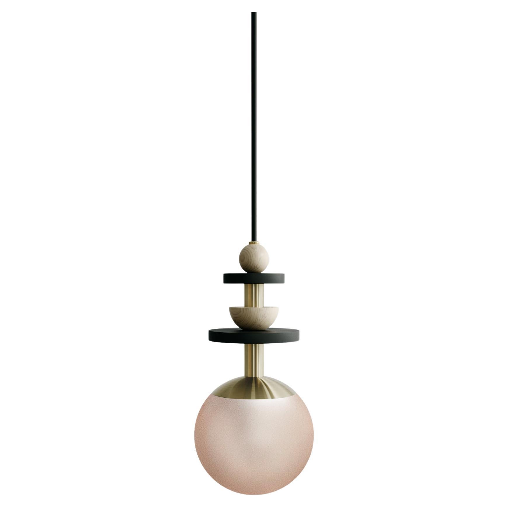 Maru 6" Globe Pendant - Medium Bead Stack shown with Rust Globe, Brass Hardware  For Sale