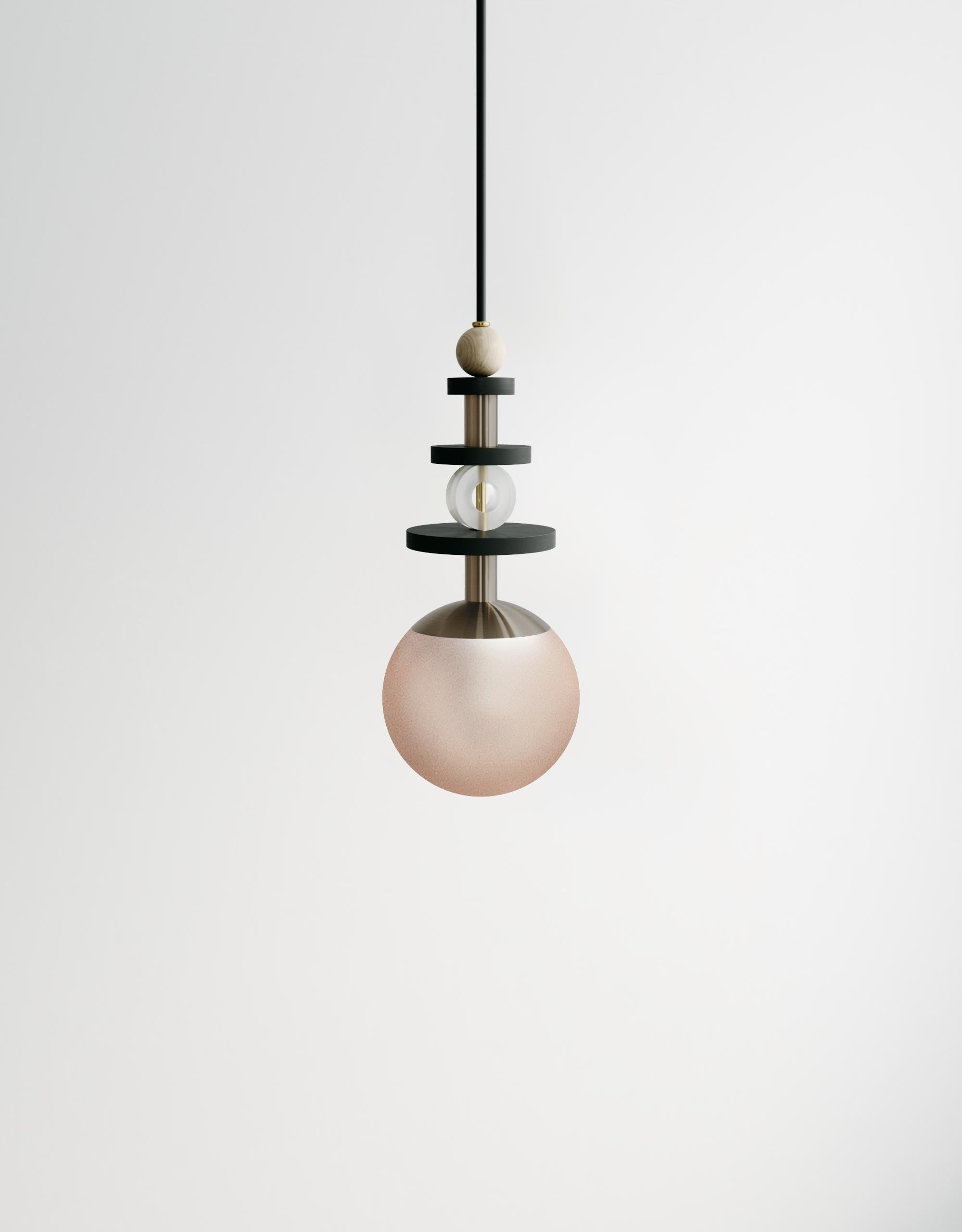 Maru 6” Globe Pendant Light - Tall Bead Stack, Rust Globe, Copper Hardware For Sale 7