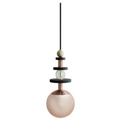 Maru 6” Globe Pendant Light - Tall Bead Stack, Rust Globe, Copper Hardware