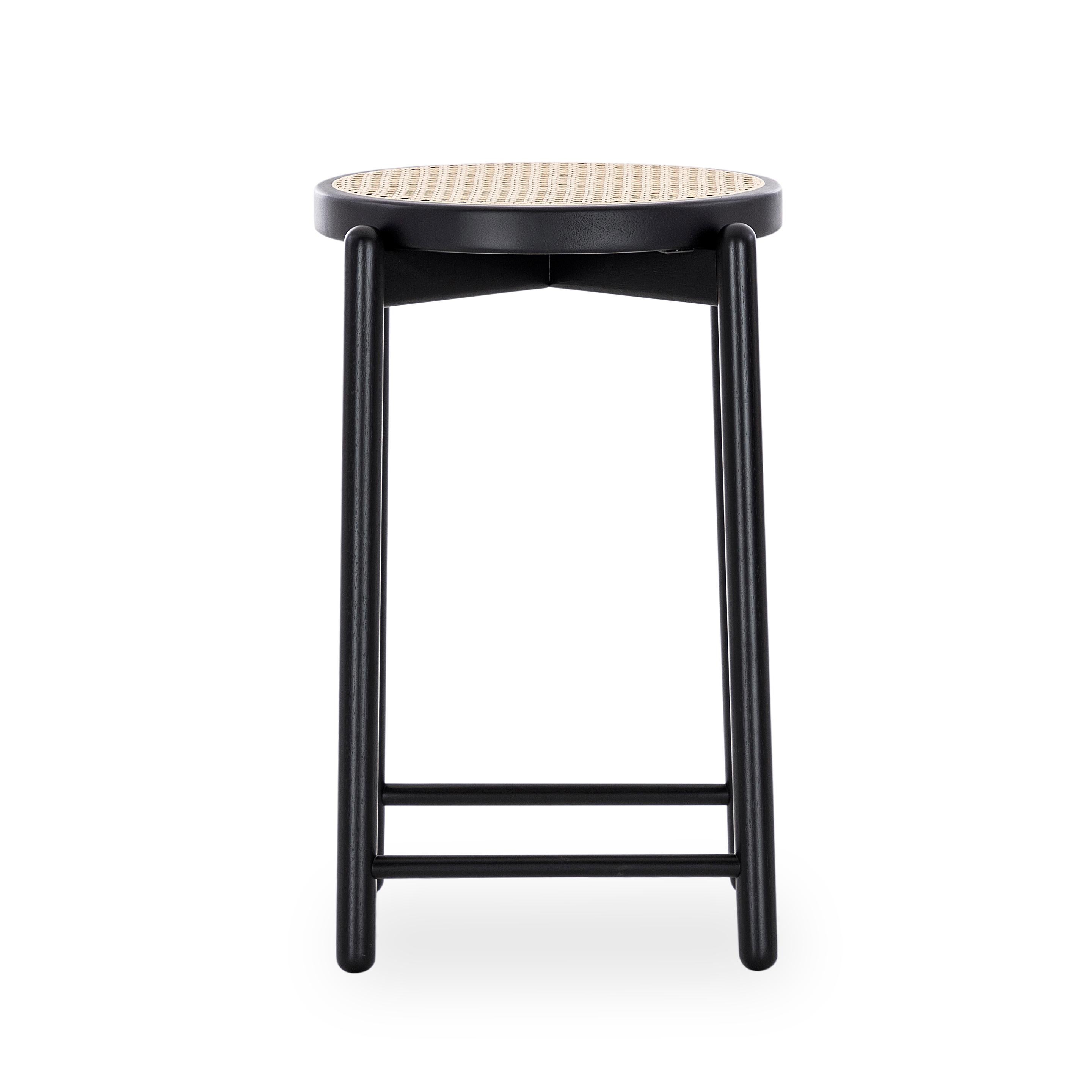Maru Counter Stool in Black Wood Finish Base and Cane Seat In New Condition For Sale In Miami, FL