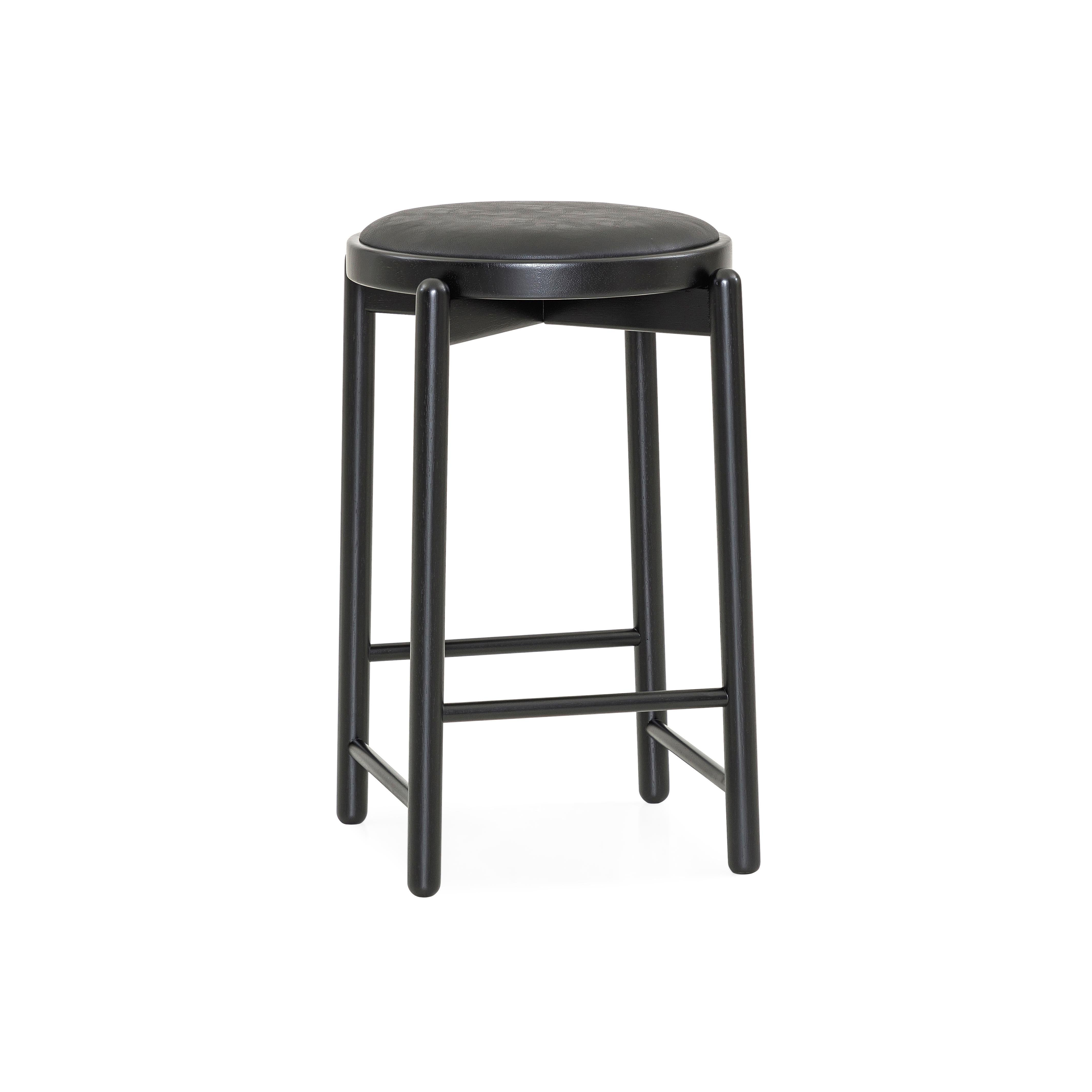 Maru Counter Stool in Black Wood Base and Upholstered Black Seat In New Condition For Sale In Miami, FL