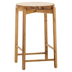 Maru Counter Stool in Teak Base and Cane Seat