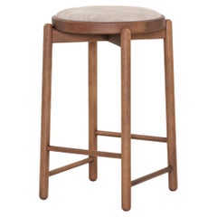 Maru Counter Stool in Walnut Base and Upholstered Seat