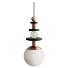 Maru 6” Globe Pendant Light w/ Tall Bead Stack with Hardware in Copper or Brass