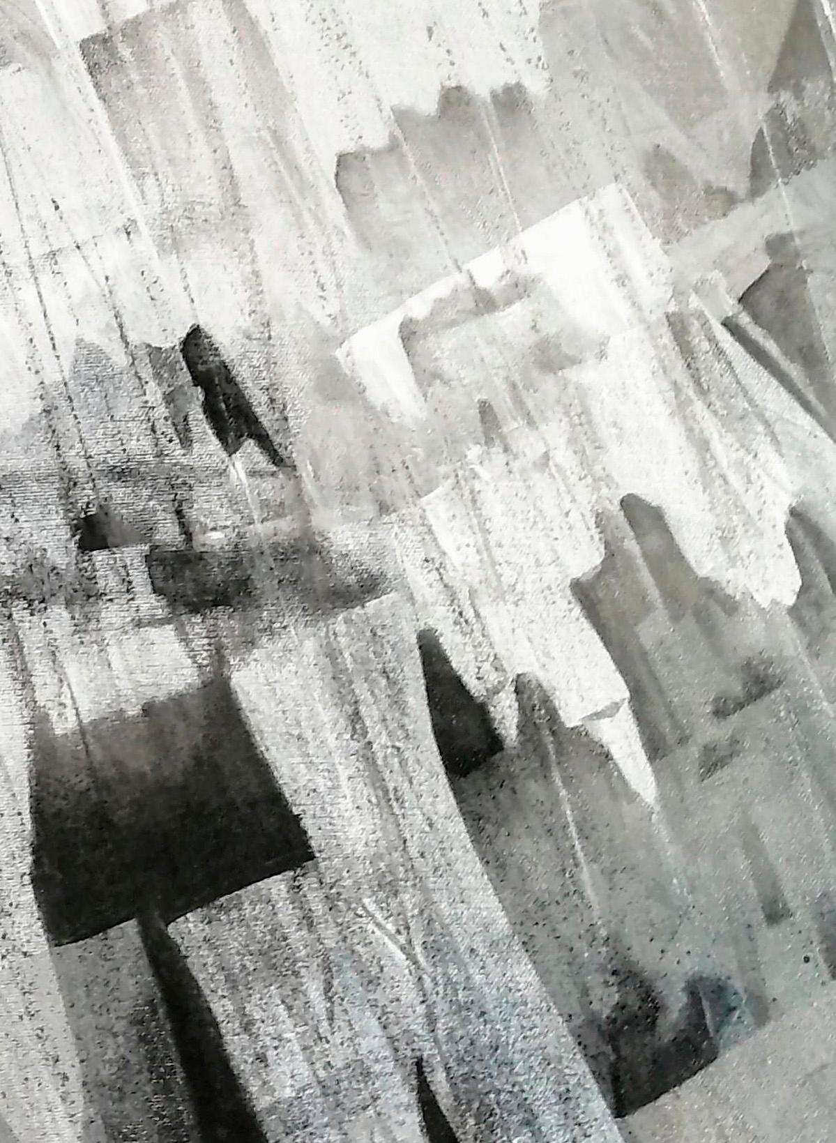 Red Moon #1 - Gray Abstract Painting by Maru Vázquez