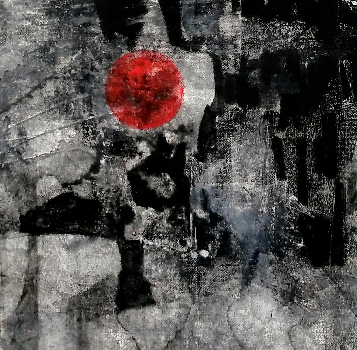 Roter Mond #6 (Grau), Abstract Painting, von Maru Vázquez