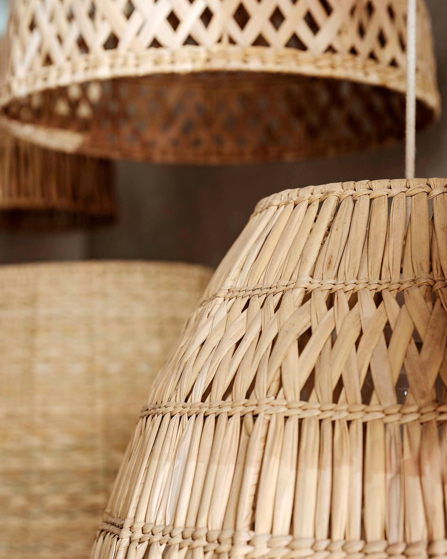Hand-Woven Maruata Handwoven Dried Palm Pendant Lampshade 22inx24in For Sale