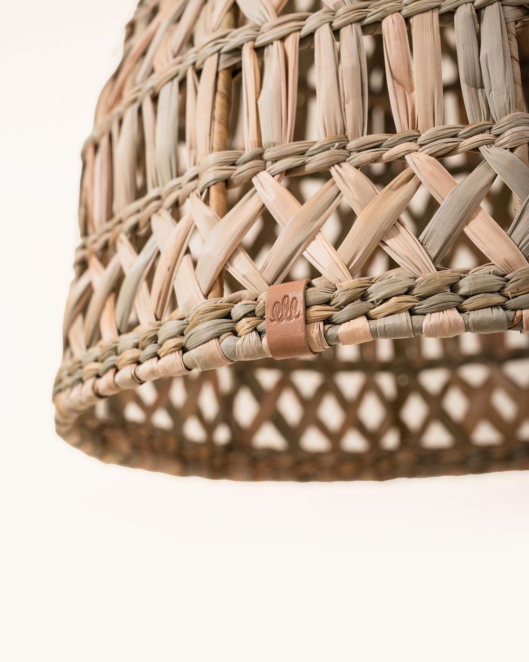 Rattan Maruata Handwoven Dried Palm Pendant Lampshade For Sale