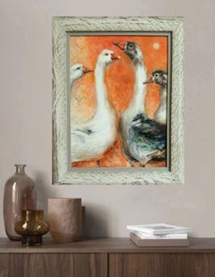 «Get-Together», pintura realista de animales, acrílico sobre tablero duro, 2026
