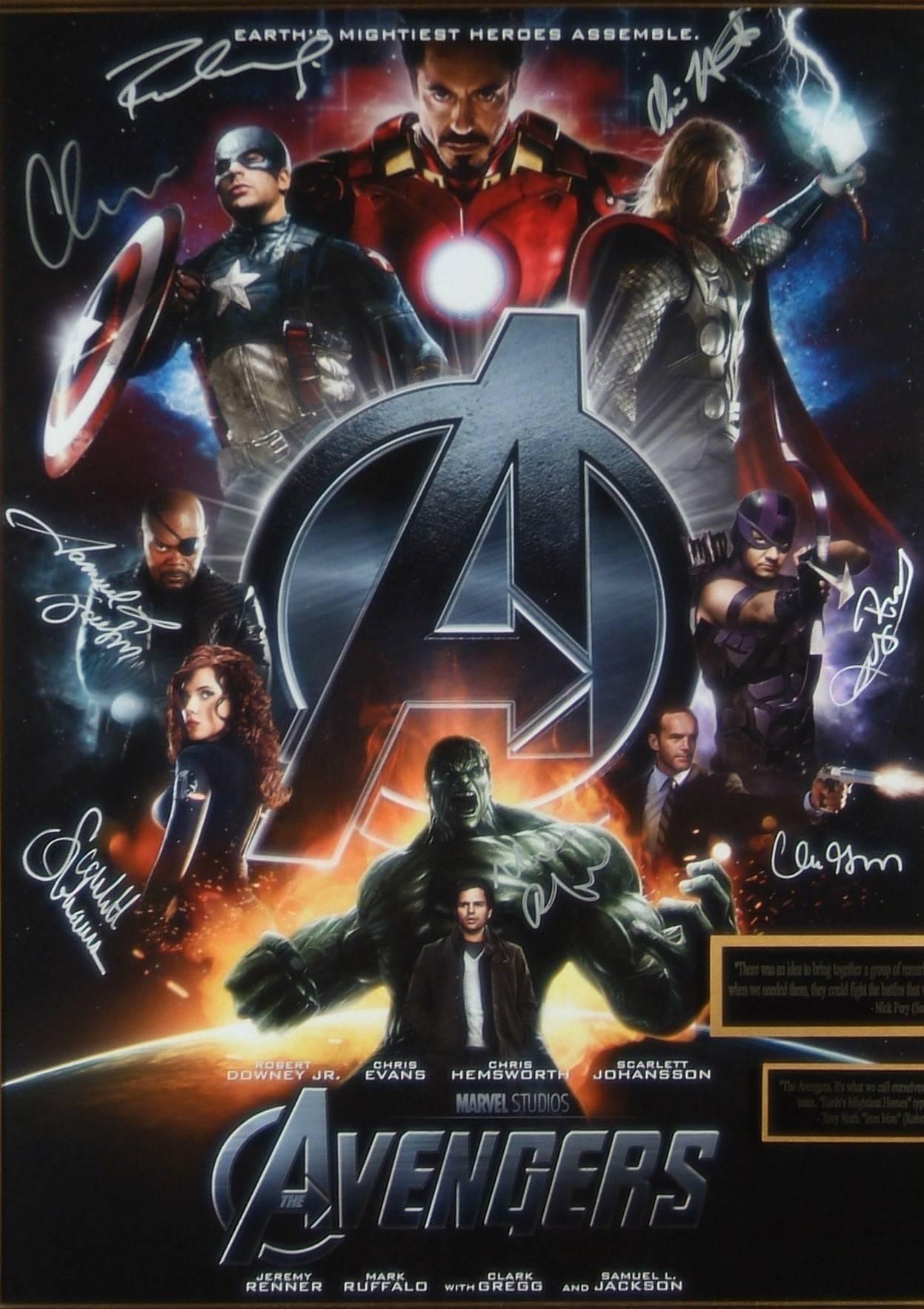 Marvel Avengers complete cast autographed poster framed memorabilia display 

• Featuring a 17.5 x 24” the official Marvel Avengers movie poster authentically hand signed by cast
• Signed by Robert Downey Jr., Chris Evans, Chris Hemsworth,