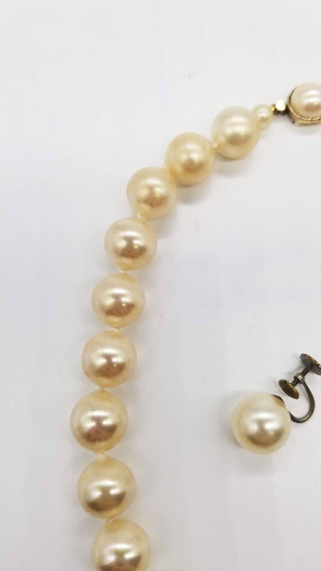 Plastic Marvella Faux Pearl Necklace and Earrings Set For Sale