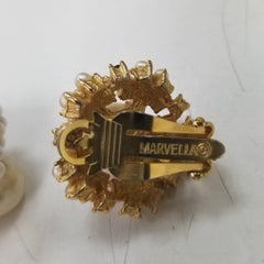 Marvella Mid-20th Century Gold Plate Faux Pearl & Austrian Crystal Earrings