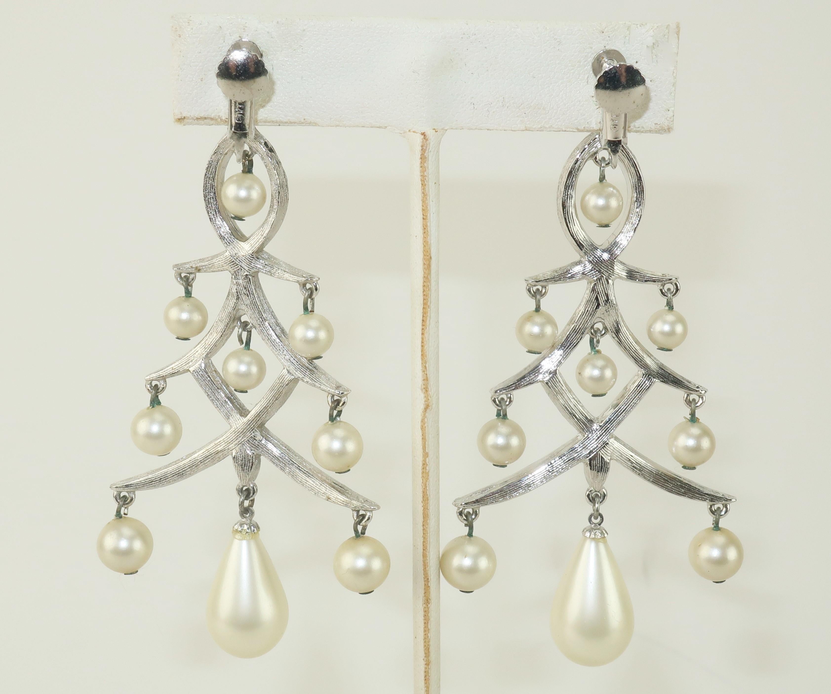 pearl and rhinestone chandelier earrings