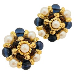 MARVELLA signiert Jahrgang Goldton Perlencluster Designer Clip auf Ohrringe MARVELLA signiert Jahrgang Goldton Perlencluster Designer Clip auf Ohrringe