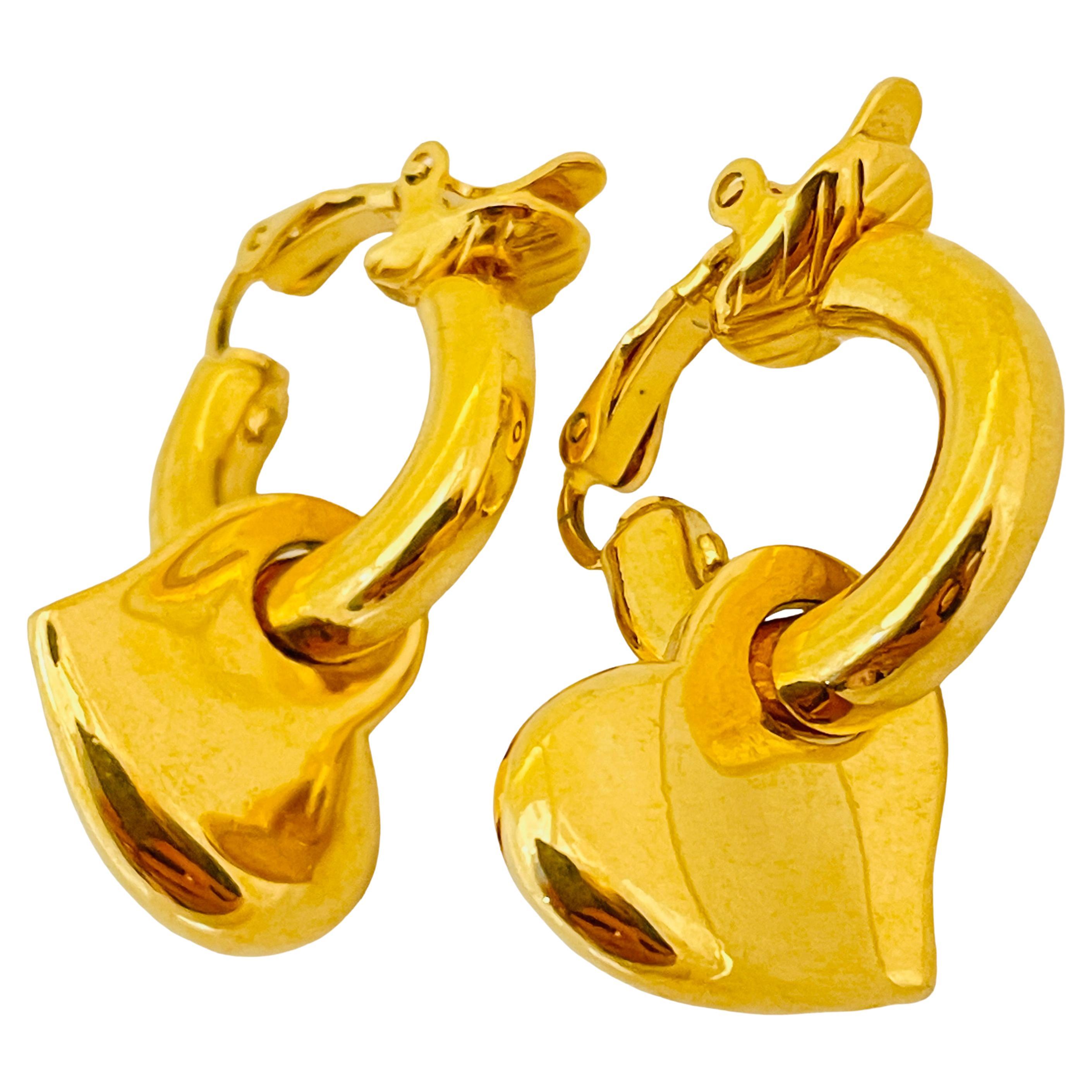 Orecchini a clip firmati MARVELLA, vintage, con cuori penzolanti, in tonalità oro, di design