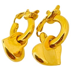 Orecchini a clip firmati MARVELLA, vintage, con cuori penzolanti, in tonalità oro, di design