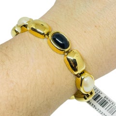 Marvella, braccialetto firmato vintage con perle finte e onice, in tonalità oro, con maglie di design