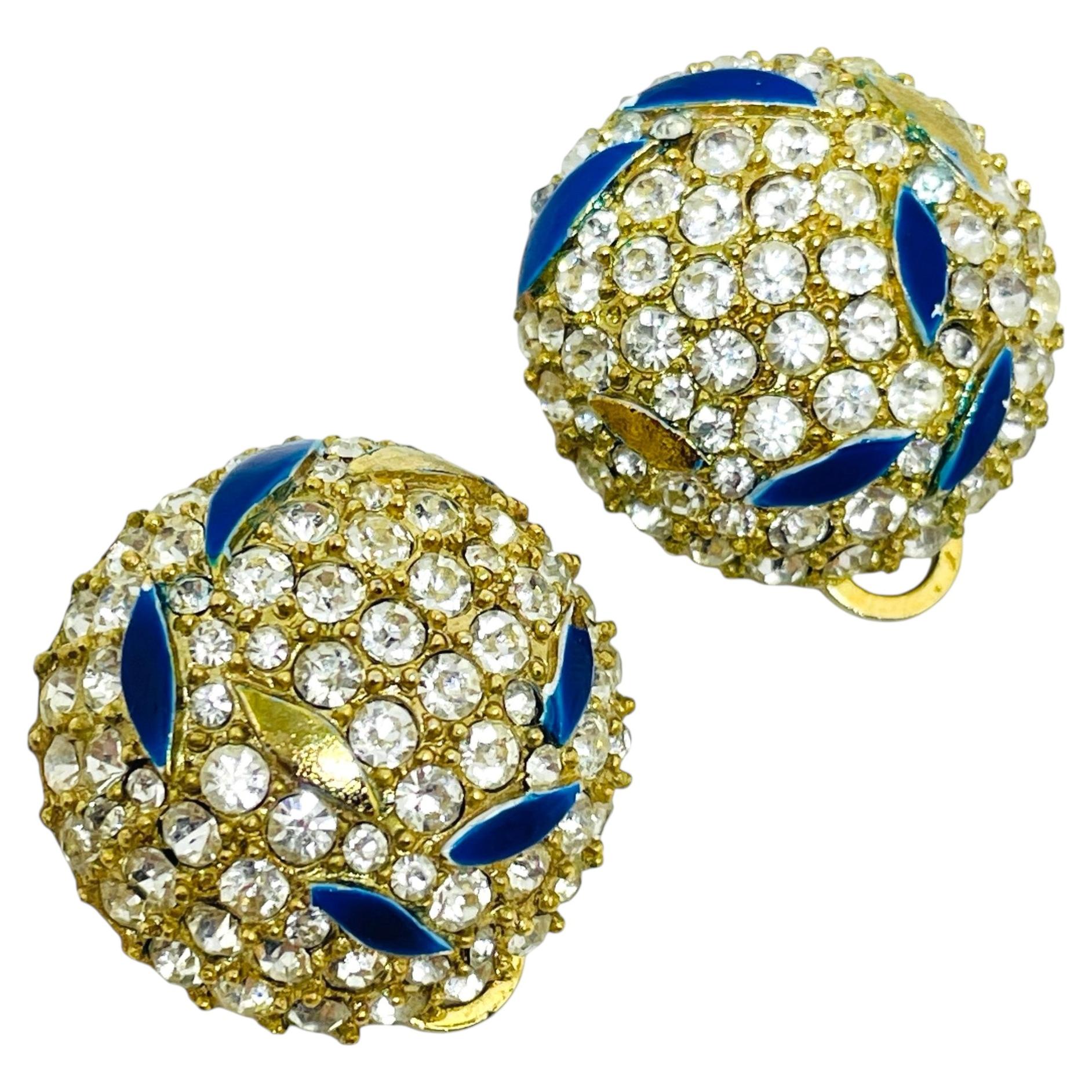 Marvella orecchini a clip vintage firmati con strass e smalto in tonalità oro