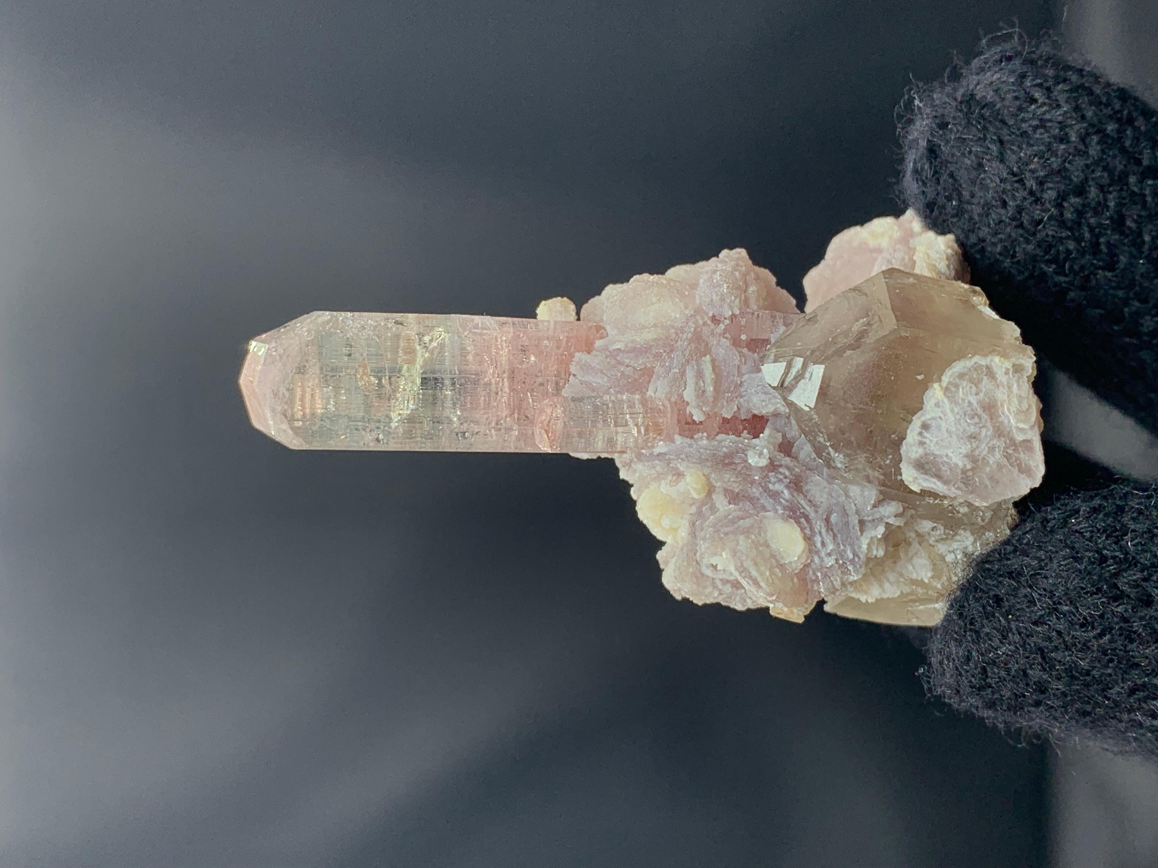 PRODUCT INFORMATION:

Specimen Type: Pink Tourmaline With Lepidolite
Weight: 50 Grams
Dimension: H: 6.3 x W: 3.8 x D: 3 Cm
Locality: Paprook Mine, Nuristan Province, Afghanistan 
Treatment: None

DESCRIPTION:

Discover the captivating allure of this