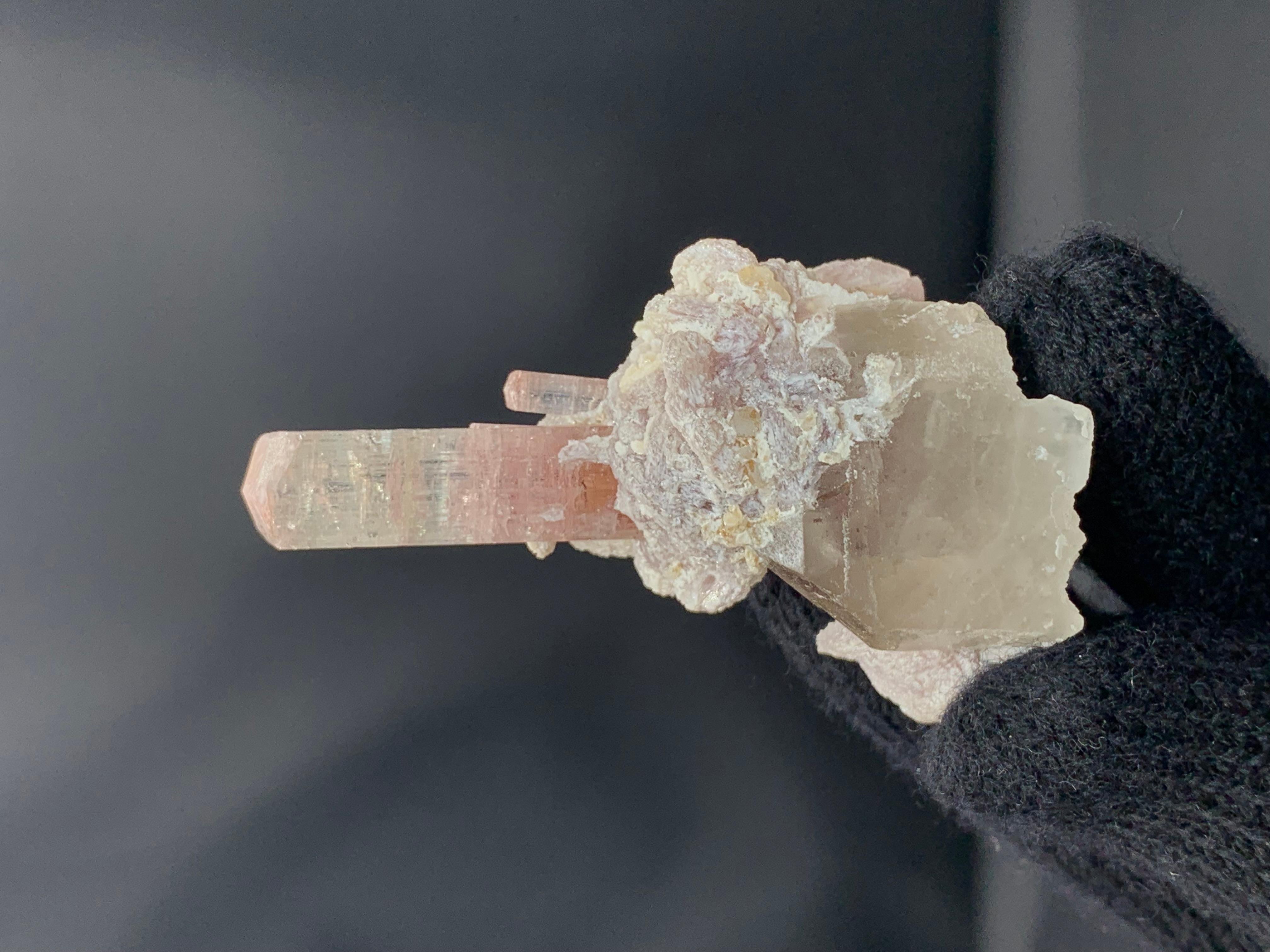 XXI secolo e contemporaneo Pink Tourmaline Crystals On Smoky Quartz With Lepidolite From Afghanistan in vendita