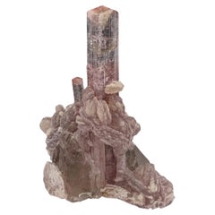 Pink Tourmaline Crystals On Smoky Quartz With Lepidolite From Afghanistan
