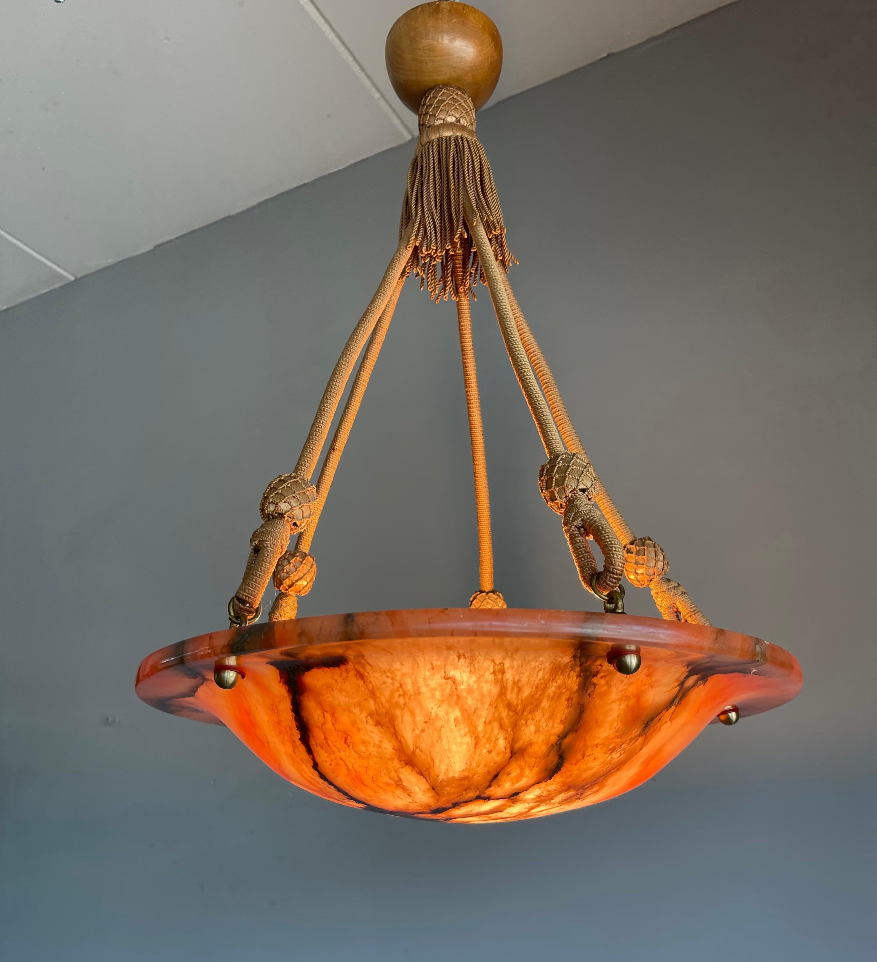 Beautiful Color, Art Deco Alabaster Pendant Light / Chandelier Hanging on Rope For Sale 11