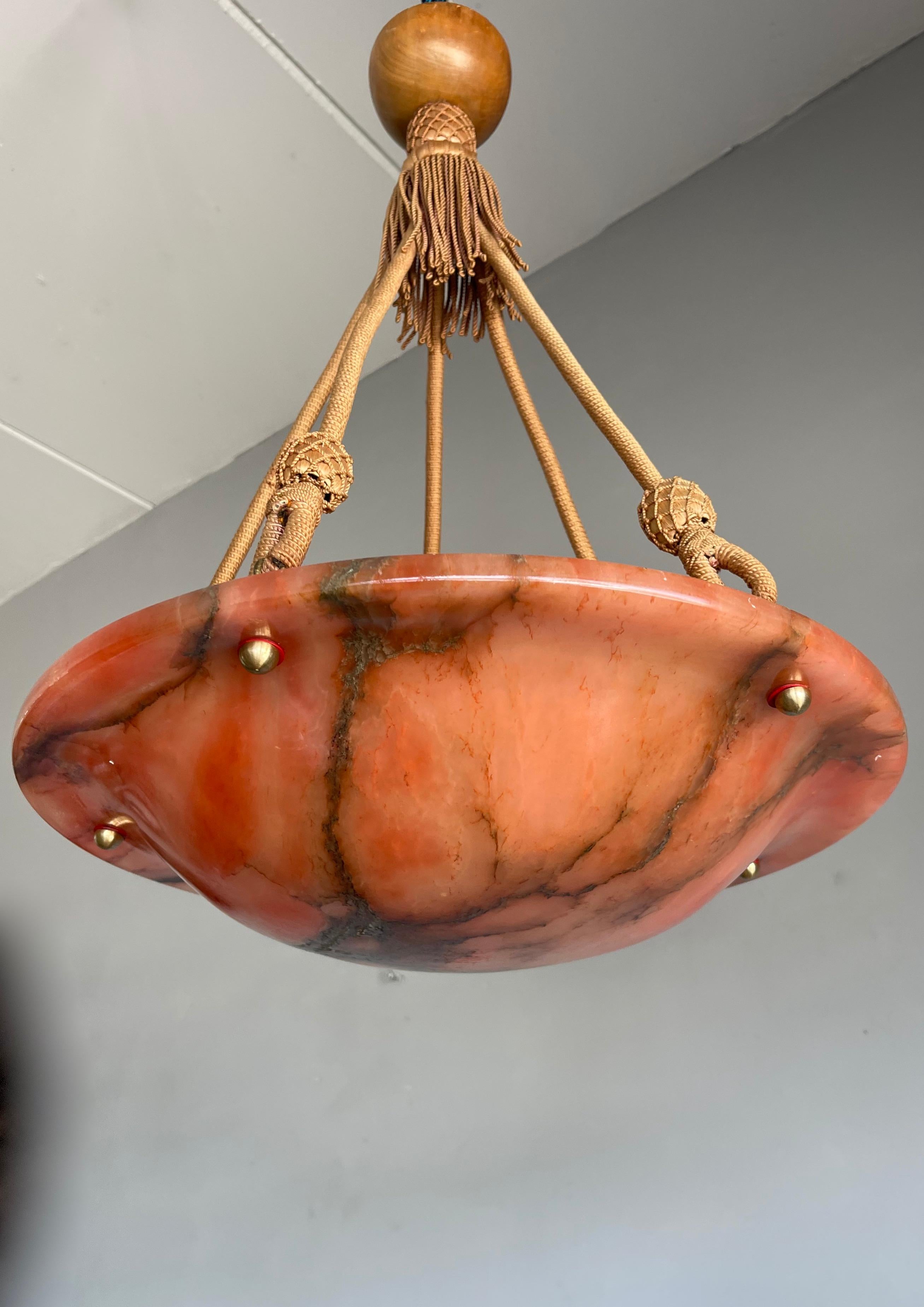 Beautiful Color, Art Deco Alabaster Pendant Light / Chandelier Hanging on Rope For Sale 6