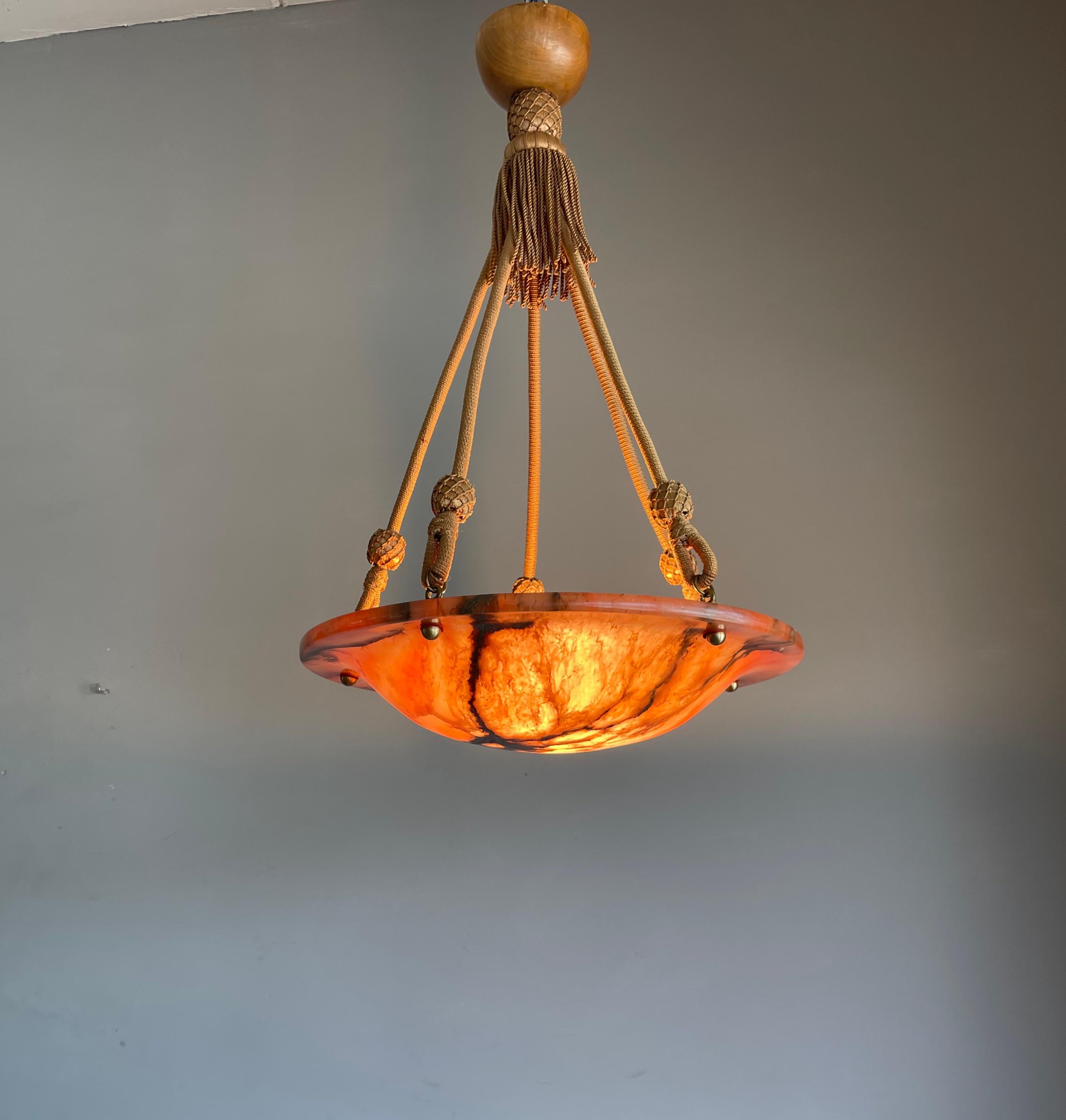 Beautiful Color, Art Deco Alabaster Pendant Light / Chandelier Hanging on Rope For Sale 5