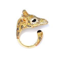 Marvellous Giraffe Diamond Onyx Yellow 18K Gold Exclusive Ring
