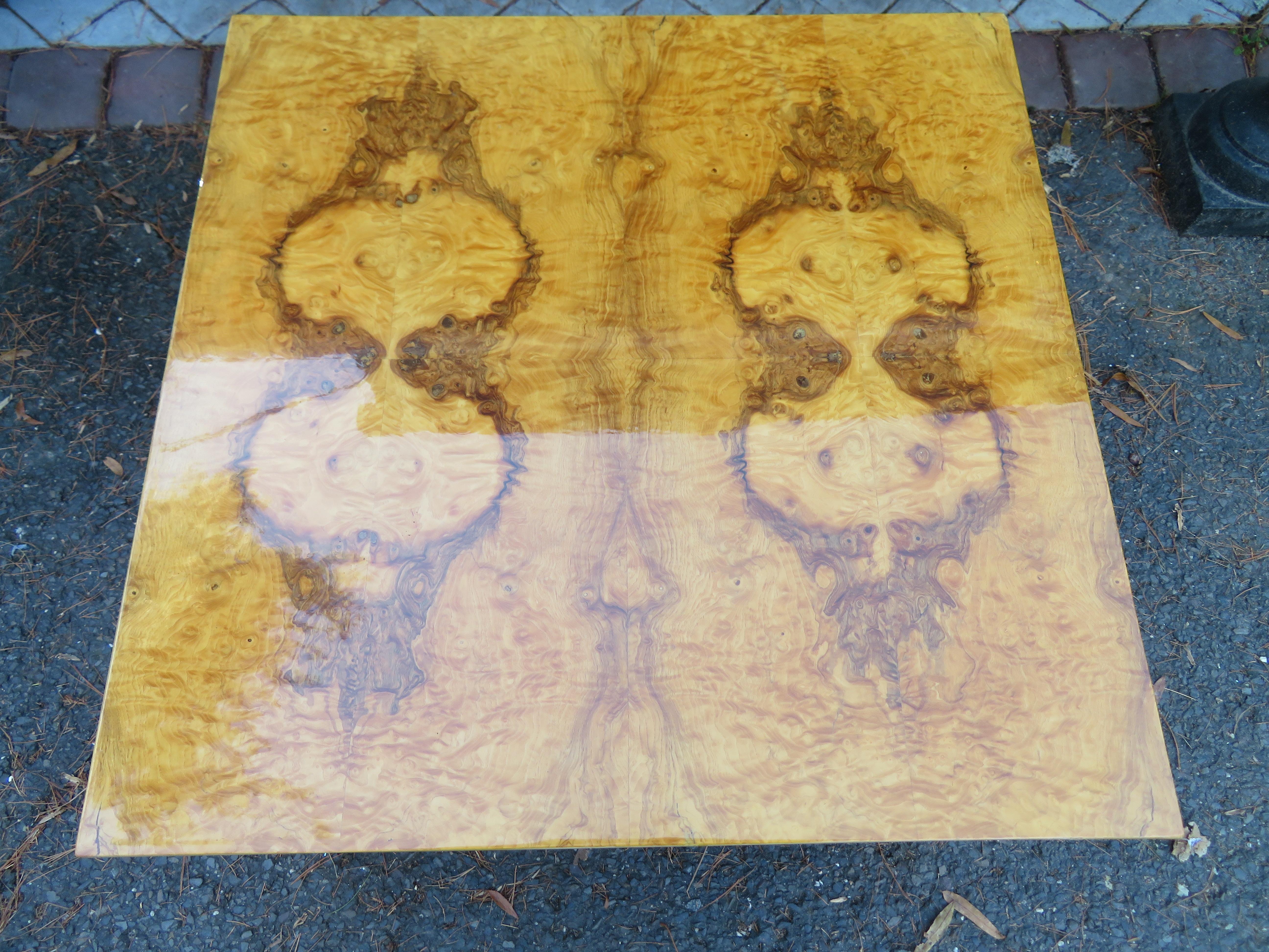 Marvellous Milo Baughman Style Burl Olive Wood End/Side Table Mid-Century Modern In Good Condition In Pemberton, NJ