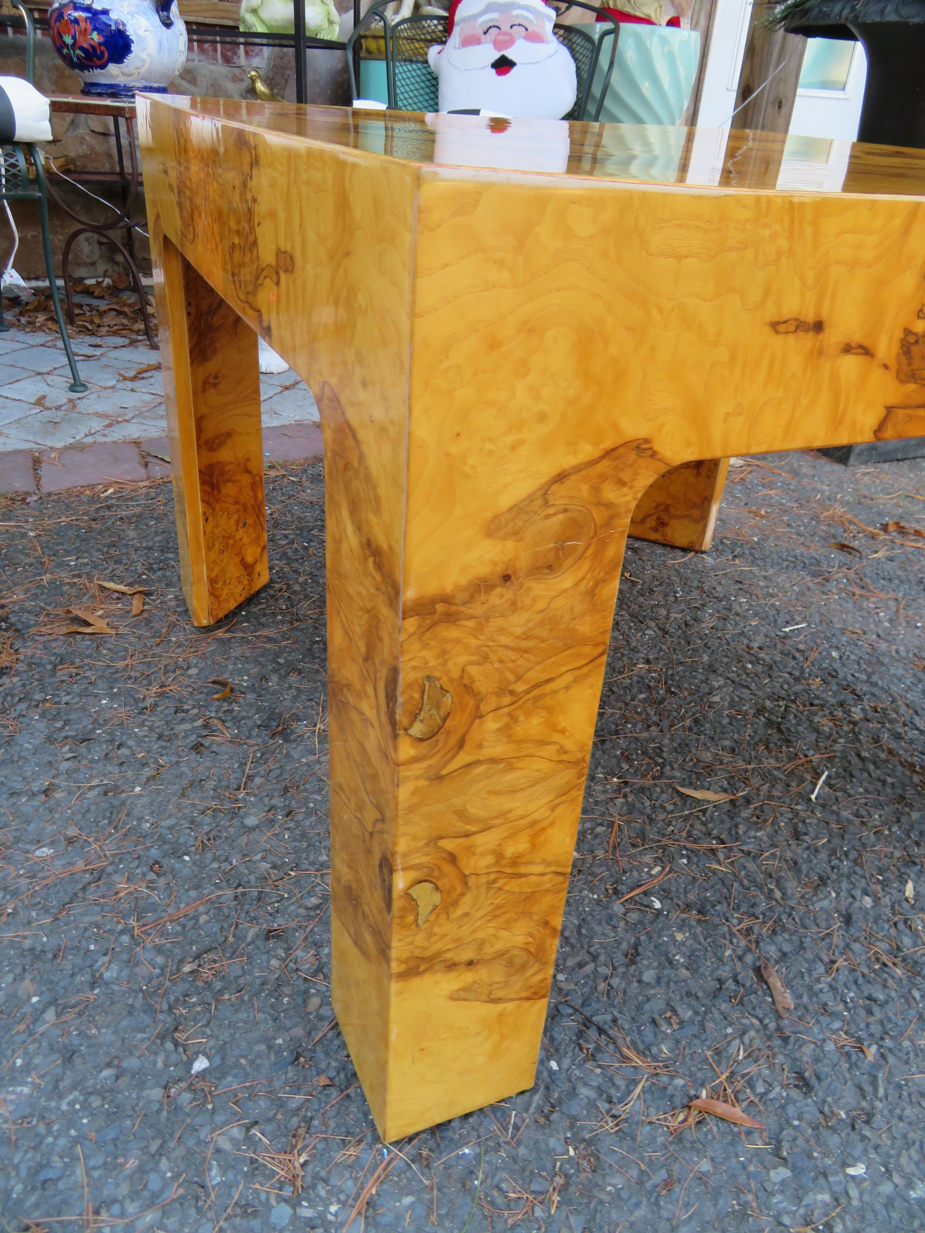 Marvellous Milo Baughman Style Burl Olive Wood End/Side Table Mid-Century Modern 1