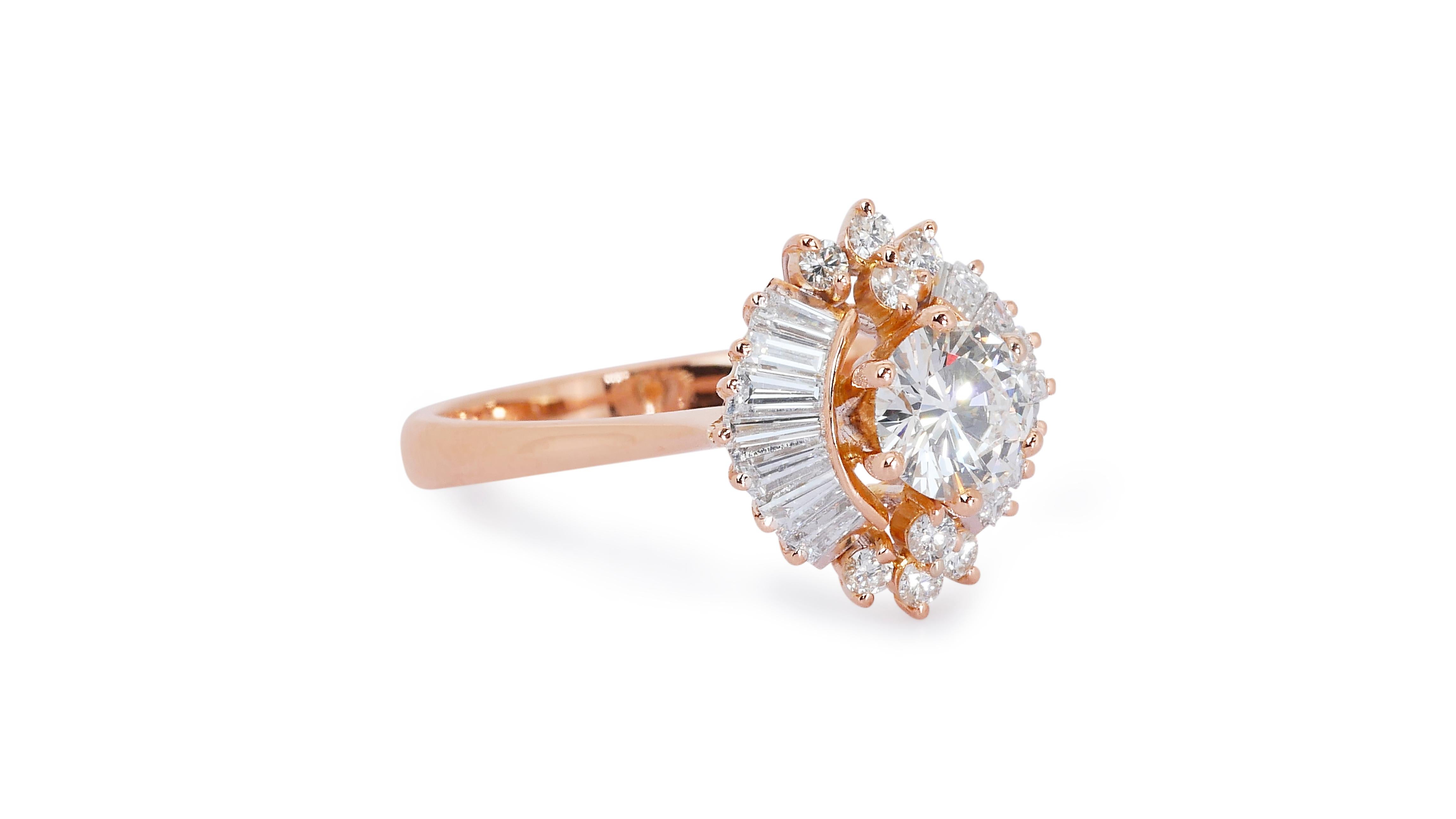 Women's Marvelous 14k Rose Gold Ring w/ 1.46 Carat Natural Diamonds GIA Certificate For Sale
