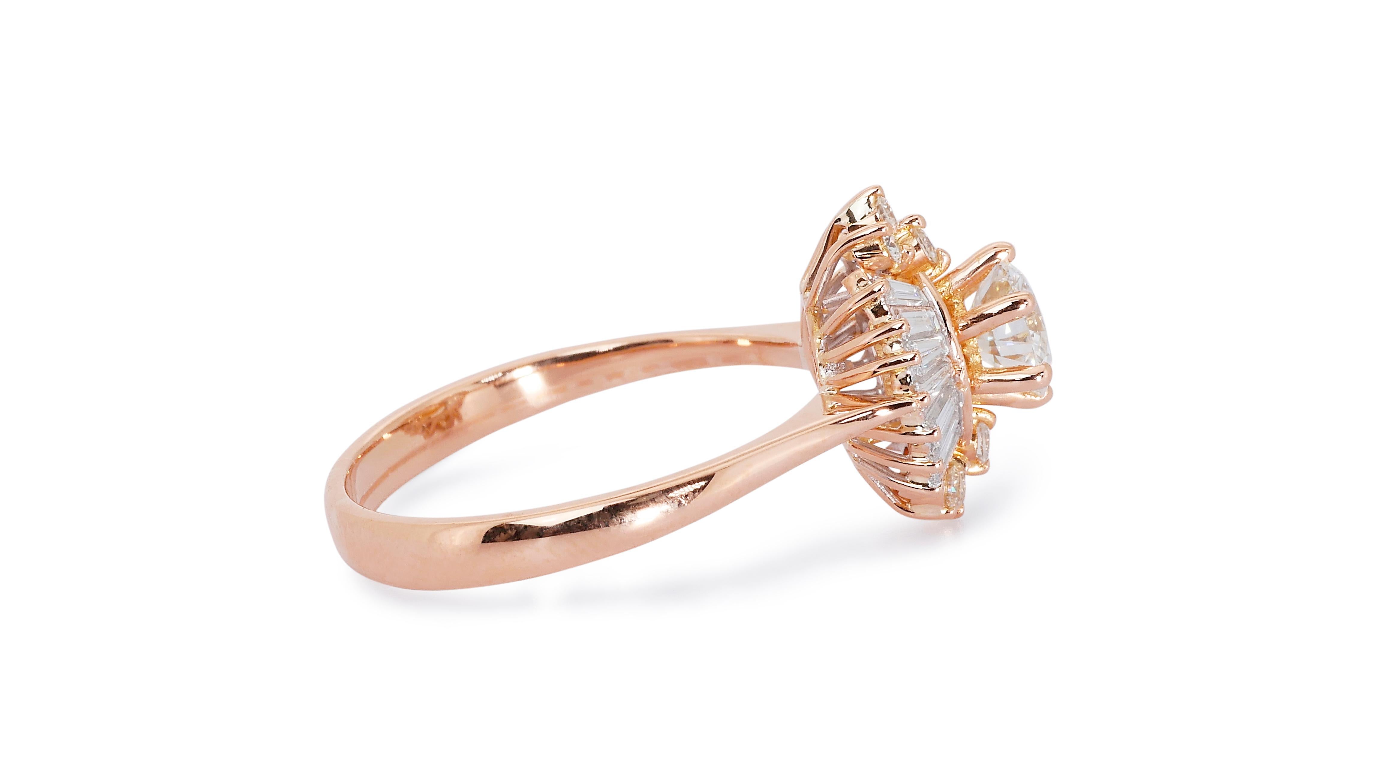 Marvelous 14k Rose Gold Ring w/ 1.46 Carat Natural Diamonds GIA Certificate For Sale 1
