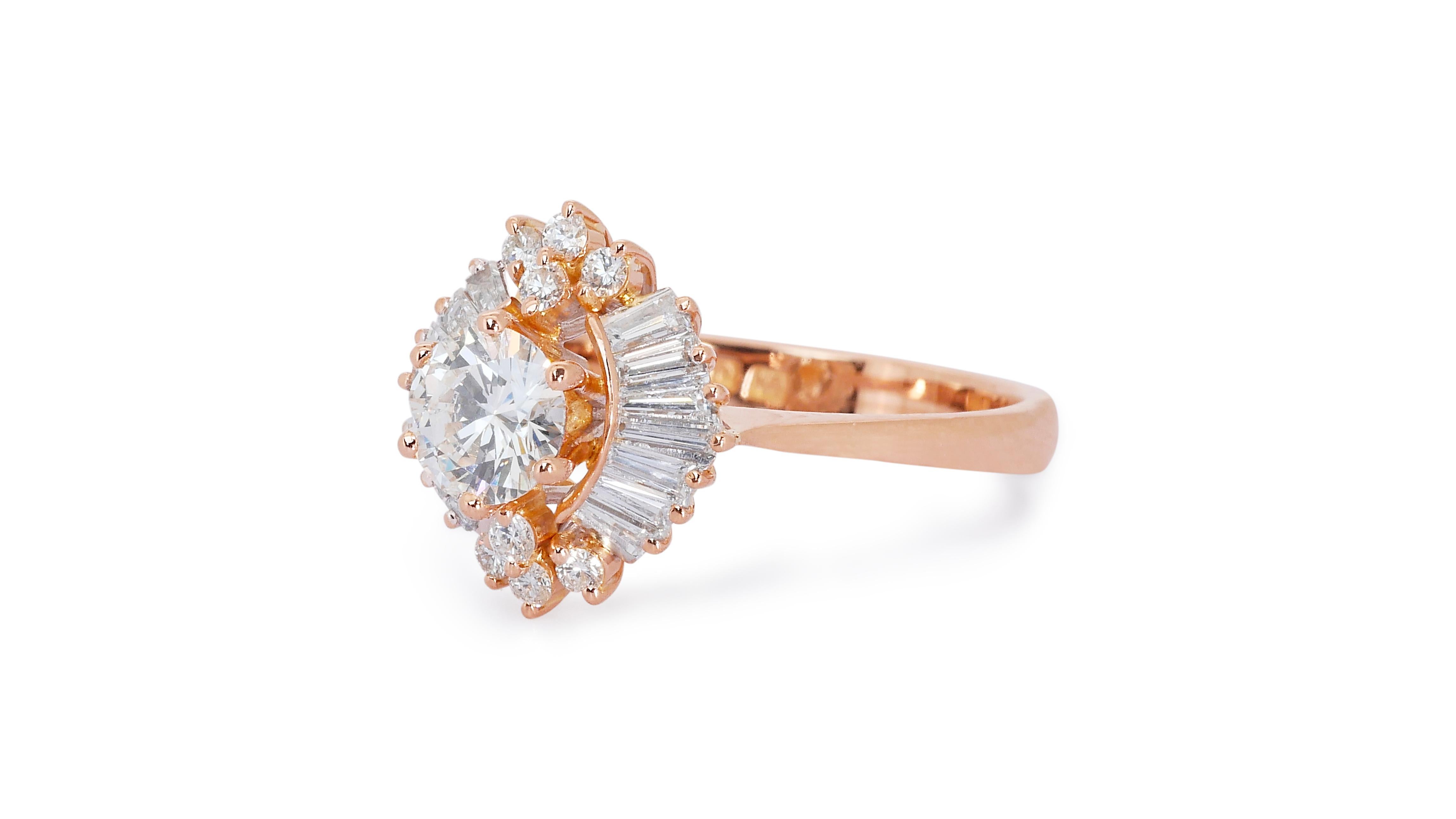 Marvelous 14k Rose Gold Ring w/ 1.46 Carat Natural Diamonds GIA Certificate For Sale 3