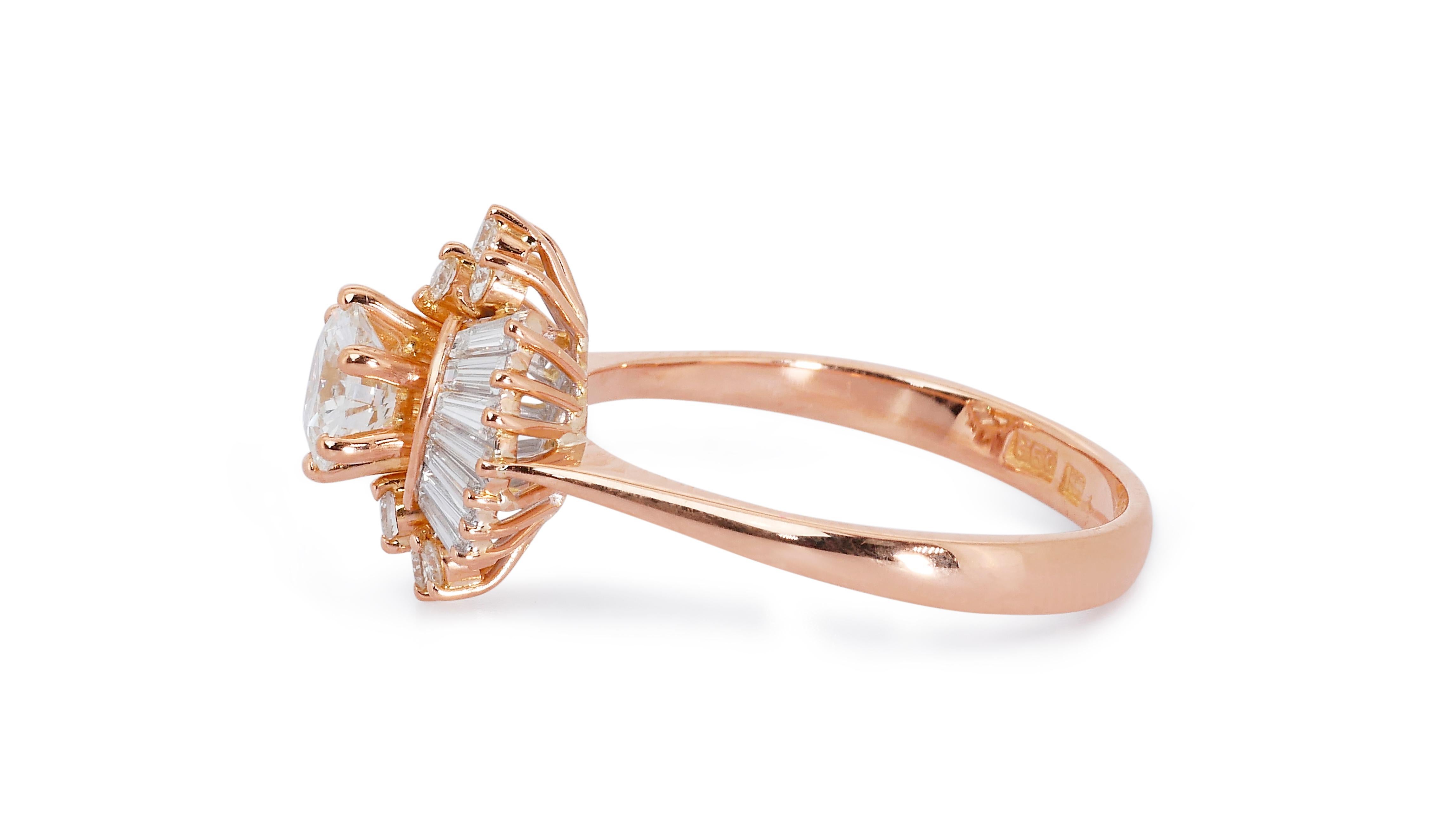 Marvelous 14k Rose Gold Ring w/ 1.46 Carat Natural Diamonds GIA Certificate For Sale 4