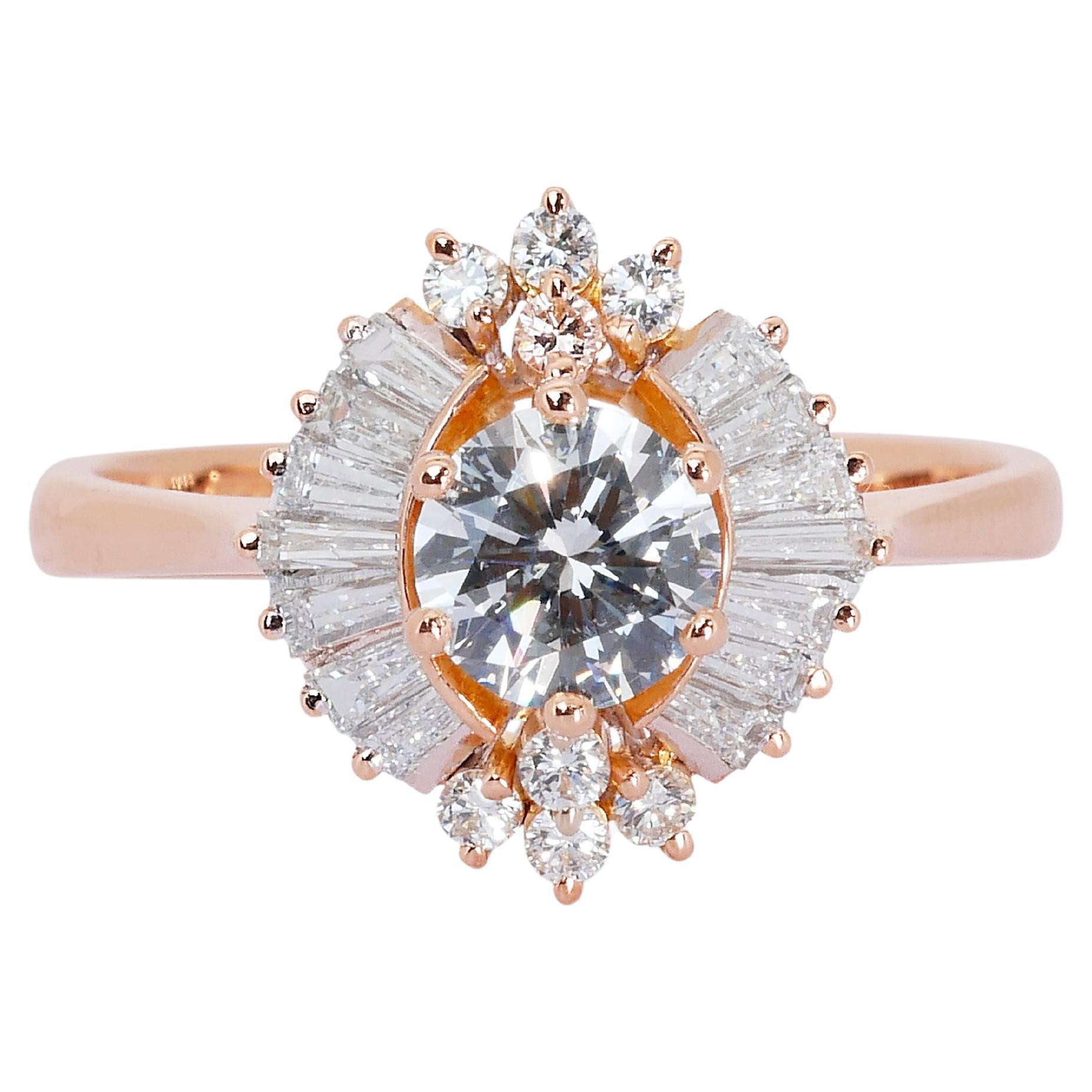 Marvelous 14k Rose Gold Ring w/ 1.46 Carat Natural Diamonds GIA Certificate For Sale