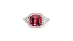 Marvelous 14k White Gold Ring W/ 4.05ct Tourmaline and Natural Diamonds IGI Cert