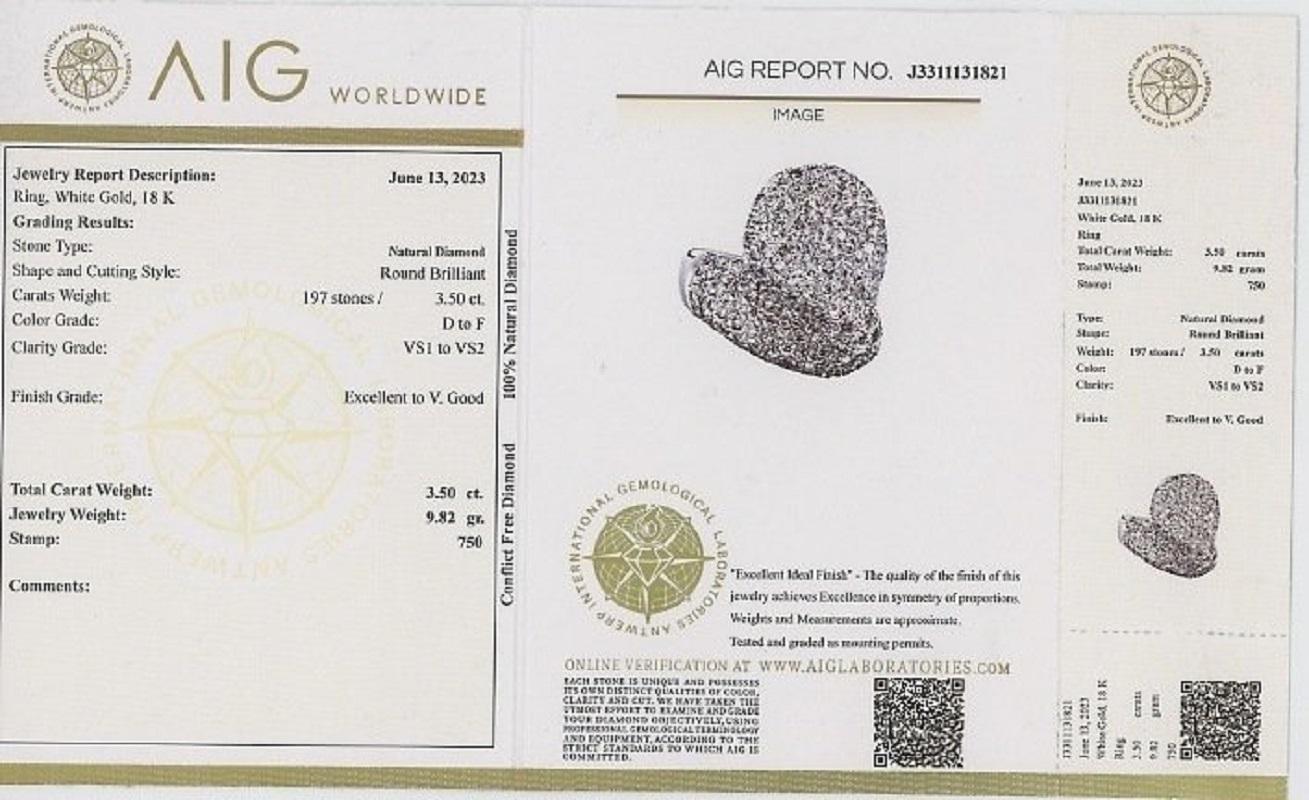 Marvelous 18k Rose Gold Ring w/ 3.5 ct Natural Diamonds AIG Certificate For Sale 4