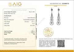 Marvelous 18k White Gold Drop Earrings w/ 3.5ct Natural Diamonds AIG Certificate
