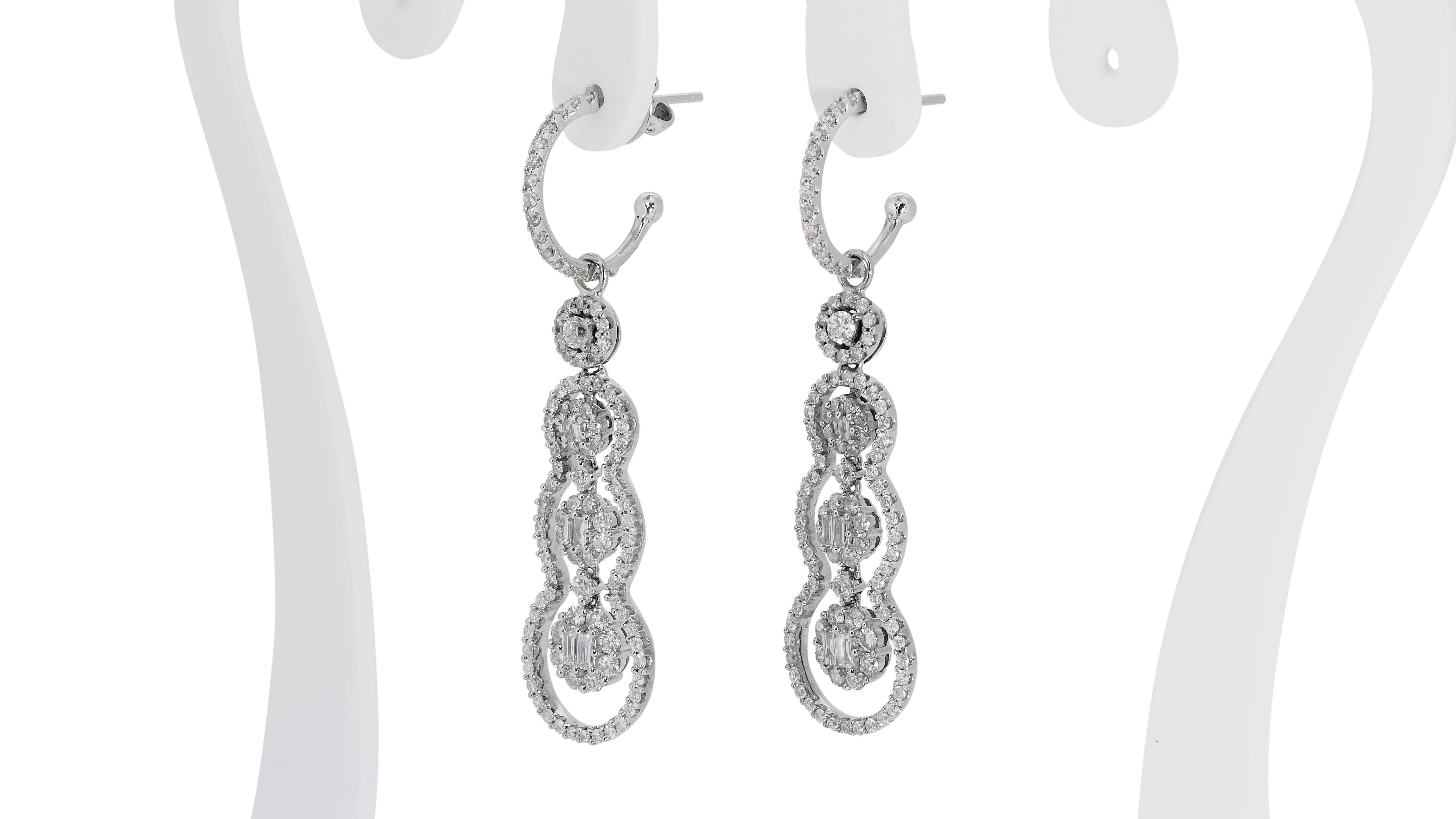 Women's Marvelous 18k White Gold Drop Earrings w/ 3.5ct Natural Diamonds AIG Certificate For Sale