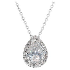 Marvelous 18k White Gold Halo Necklace w/ .97 Carat Natural Diamonds AIG Cert