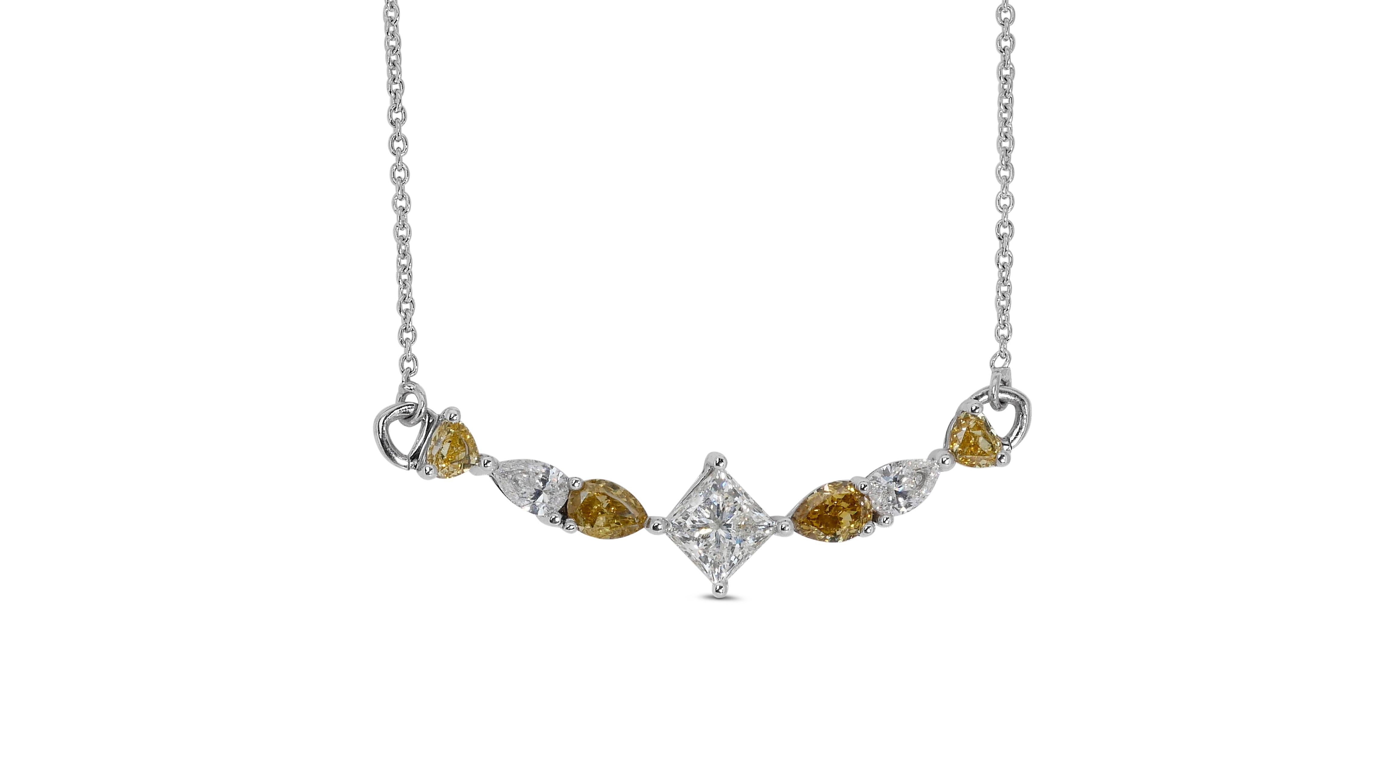Mixed Cut Marvelous 18k White Gold Necklace w/ 1.9 Carat Natural Diamonds IGI Certificate For Sale
