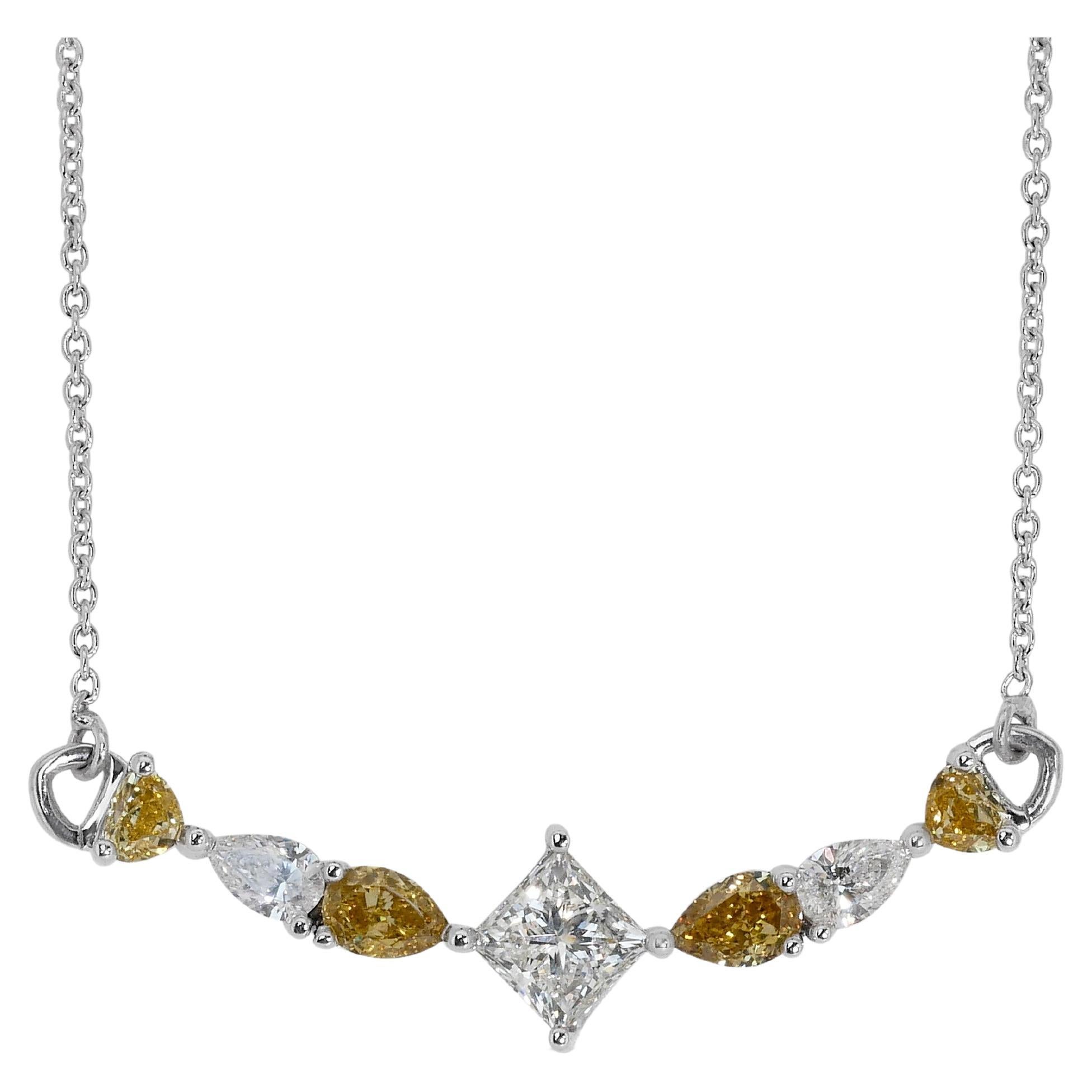 Marvelous 18k White Gold Necklace w/ 1.9 Carat Natural Diamonds IGI Certificate